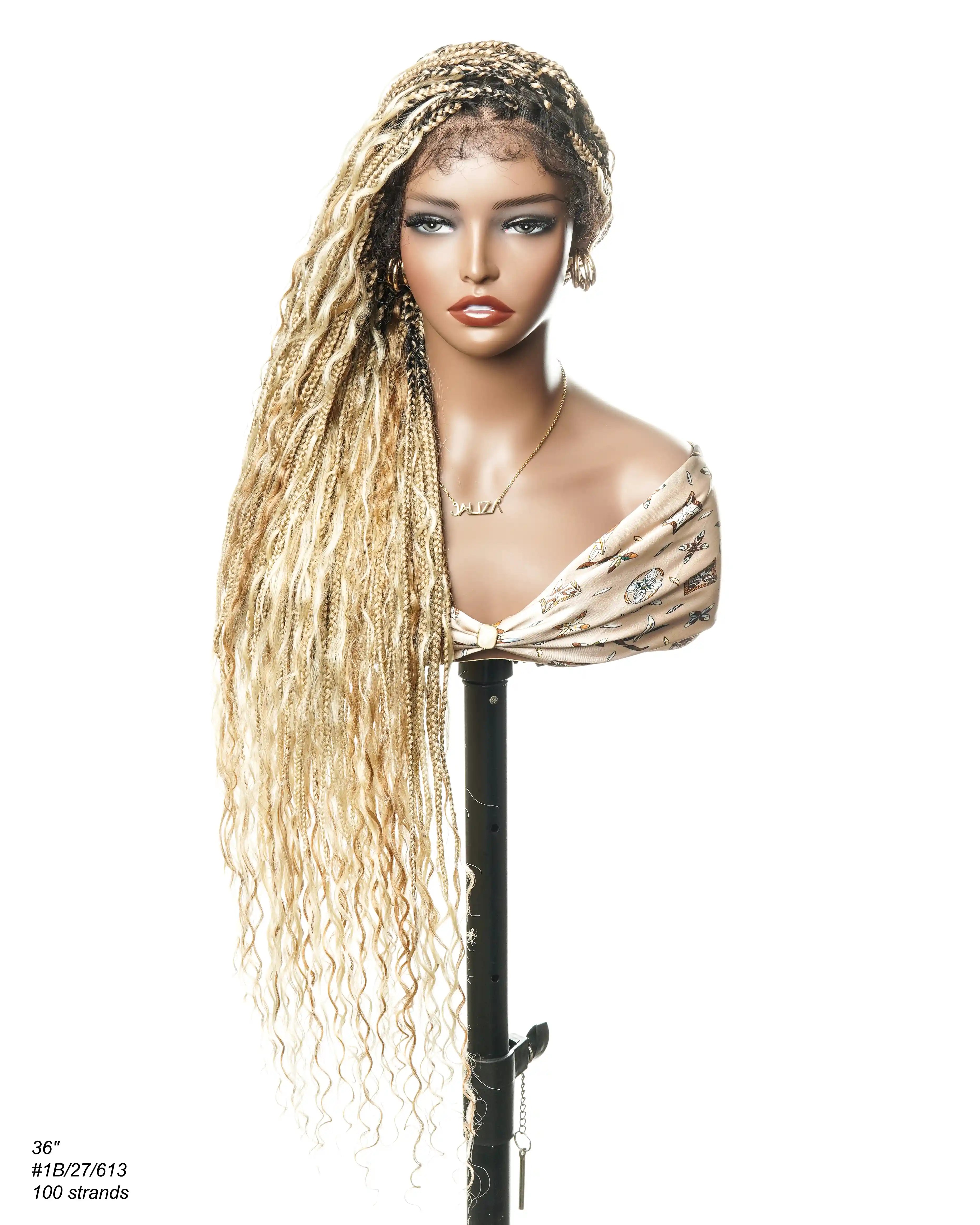 Kiki - 36" Pre Bleached Swiss HD Lace Boho Box Braided Wig