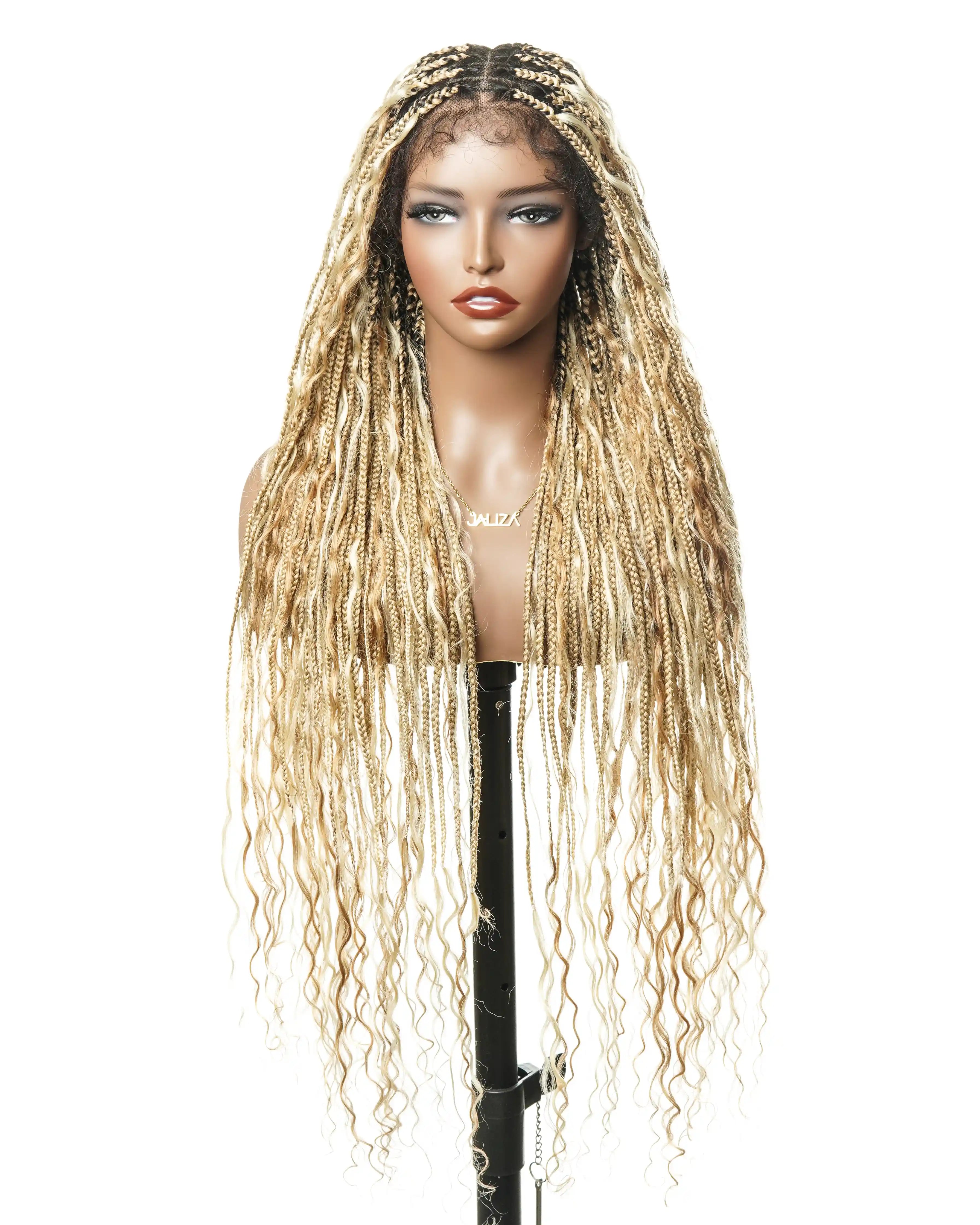 Kiki - 36" Pre Bleached Swiss HD Lace Boho Box Braided Wig