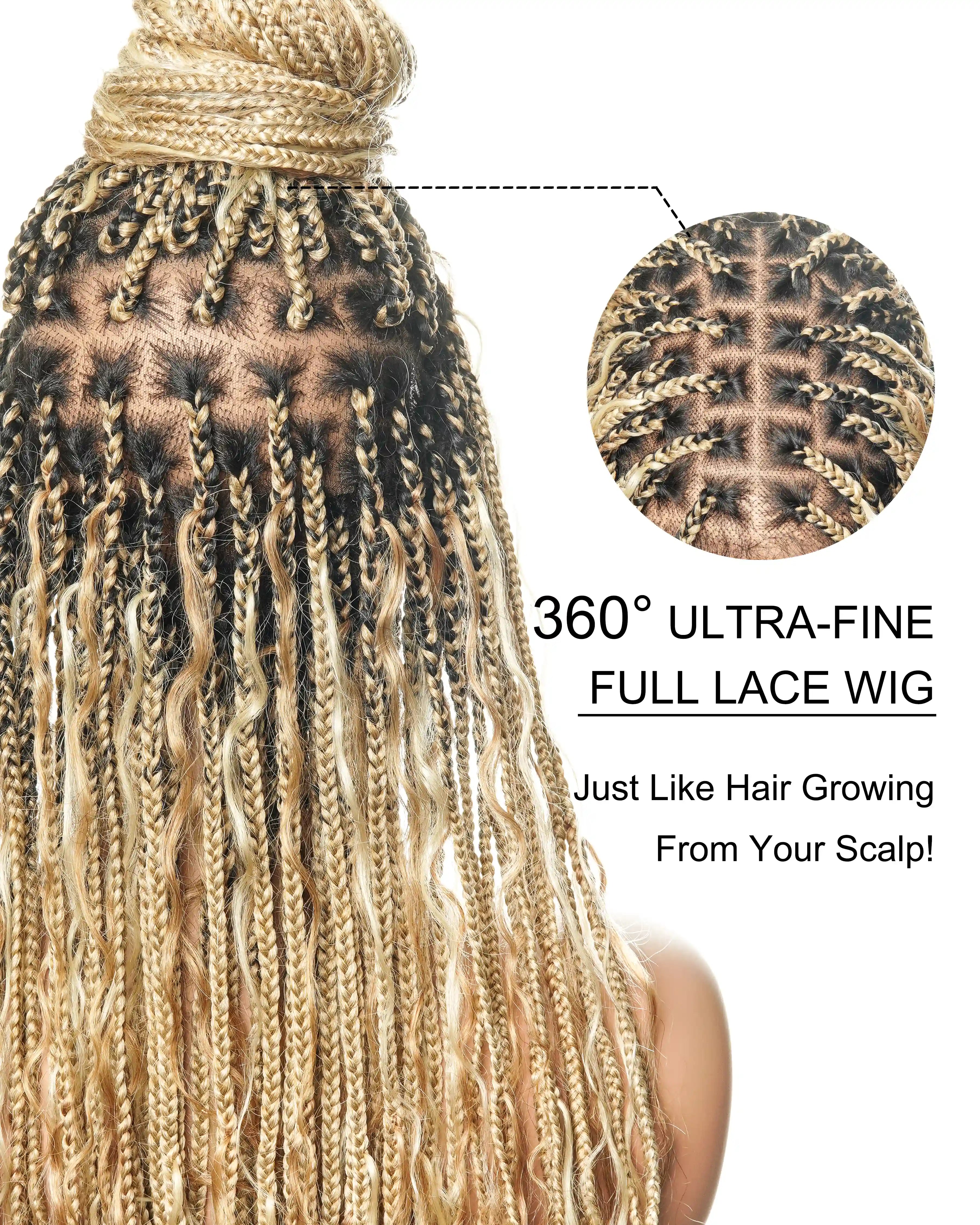 Kiki - 36" Pre Bleached Swiss HD Lace Boho Box Braided Wig
