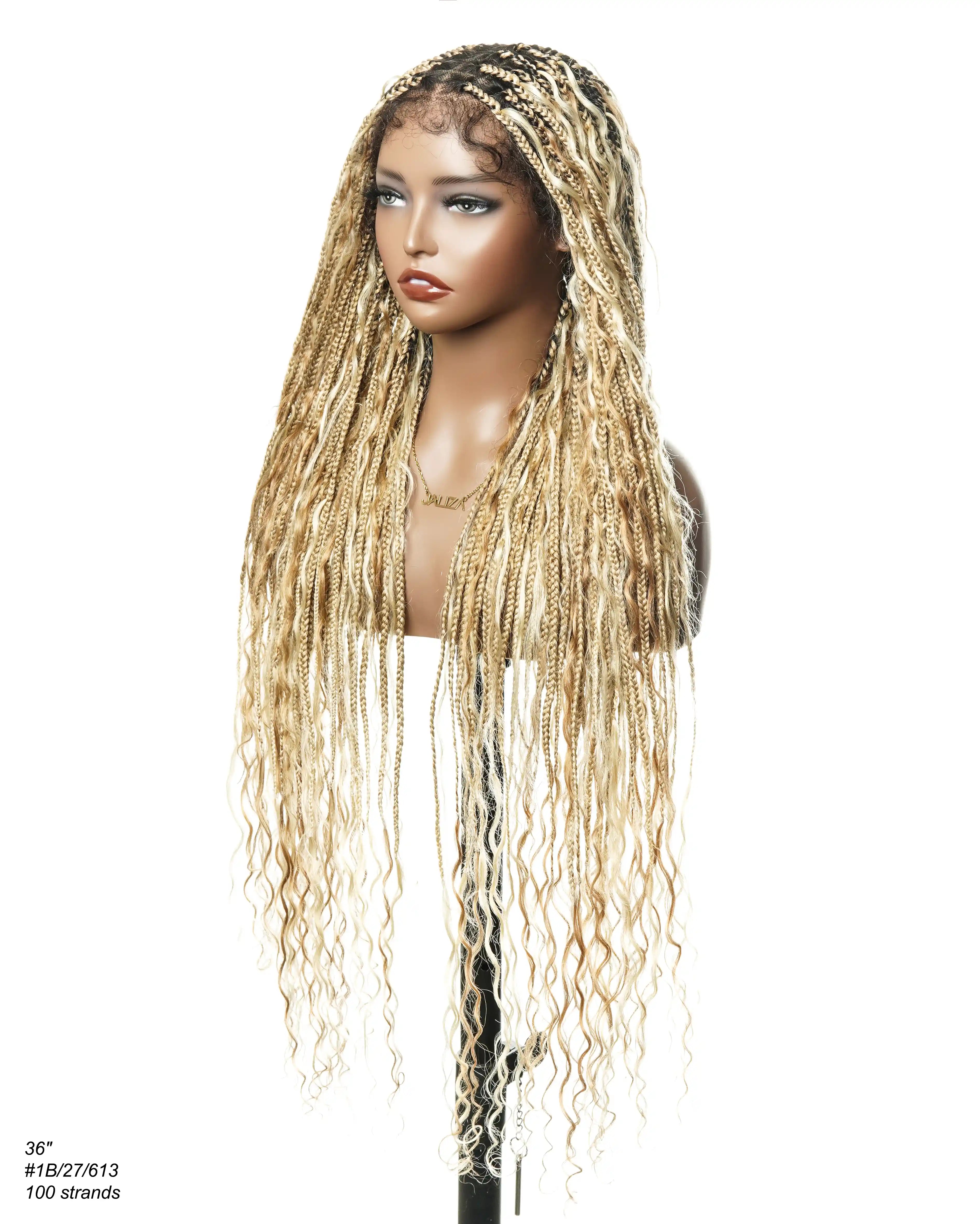 Kiki - 36" Pre Bleached Swiss HD Lace Boho Box Braided Wig