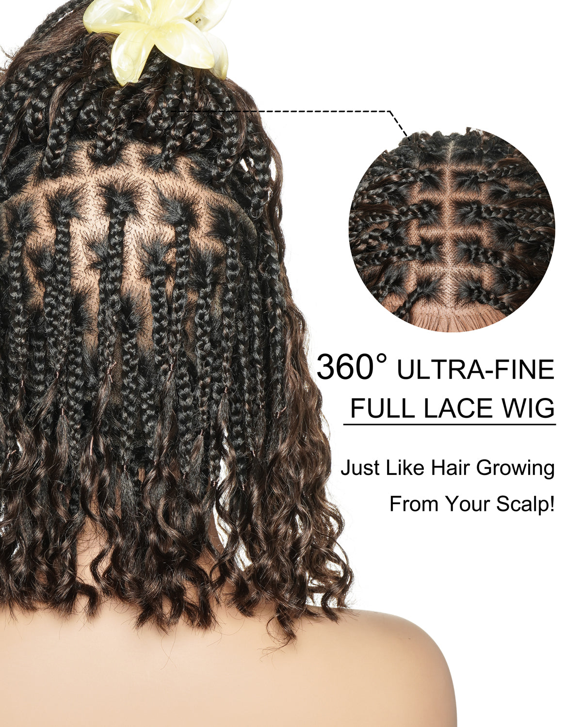 Kiki Bob - 12" Pre Bleached Swiss HD Full Lace Bob Boho Box Braided Wig With Human Hair Boho Curls