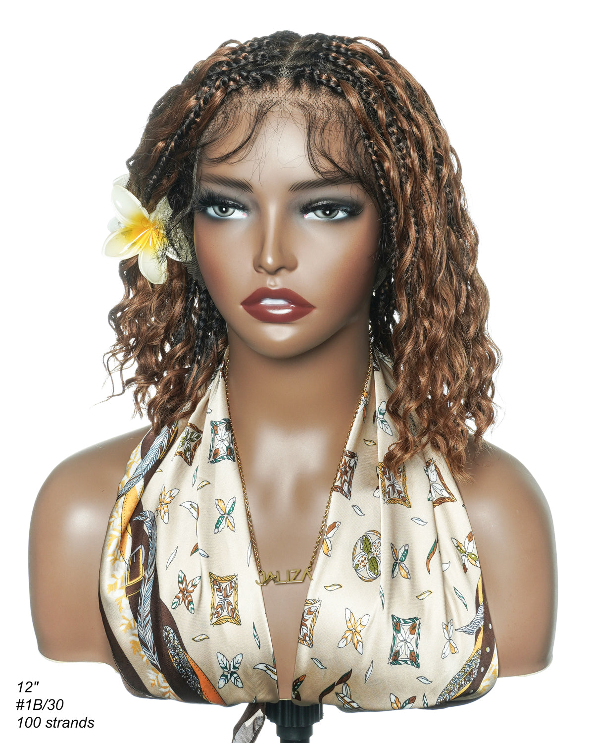 Kiki Bob - 12" Pre Bleached Swiss HD Full Lace Bob Boho Box Braided Wig With Human Hair Boho Curls