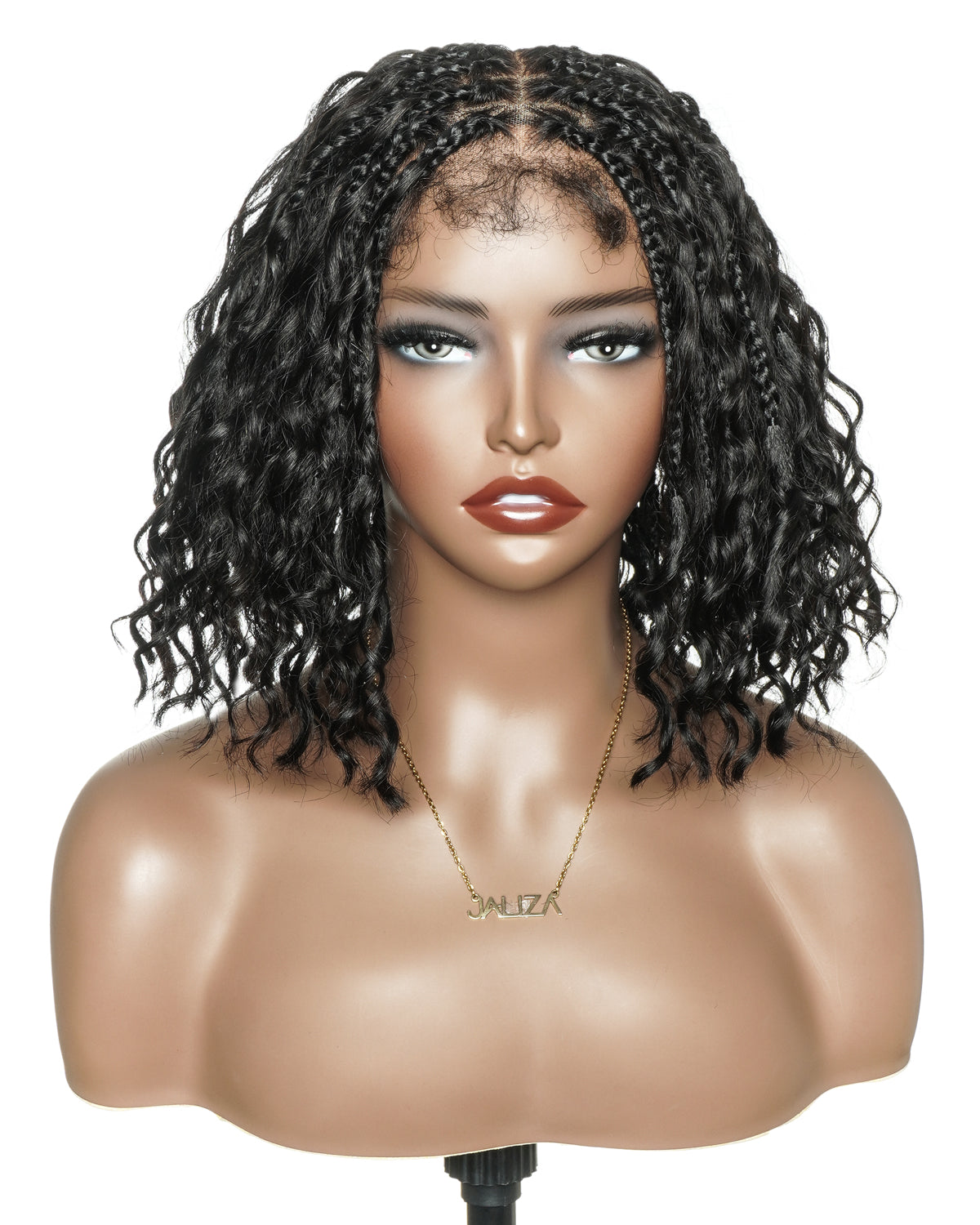 Kiki Bob - 12" Pre Bleached Swiss HD Full Lace Bob Boho Box Braided Wig With Human Hair Boho Curls