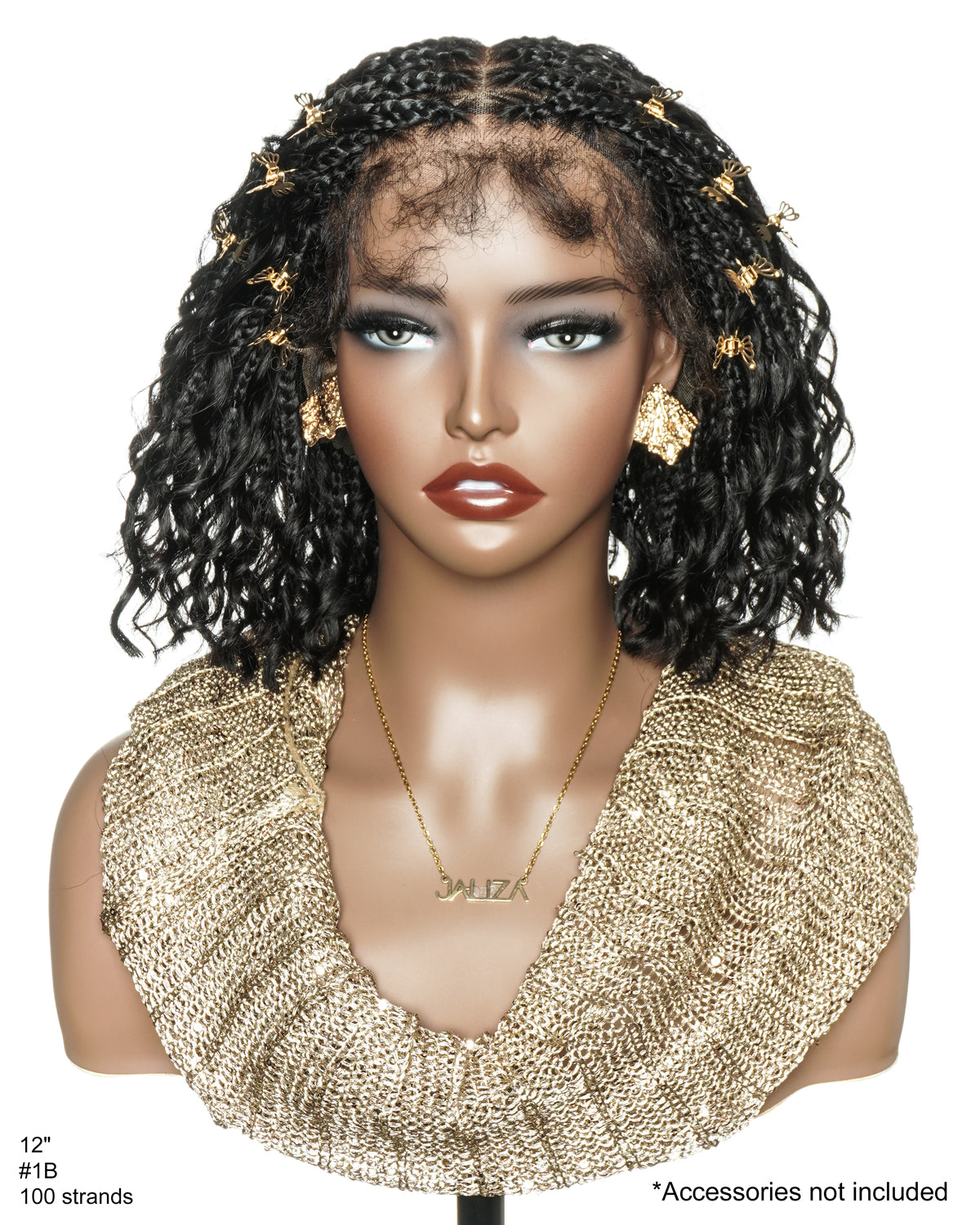 Kiki Bob - 12" Pre Bleached Swiss HD Full Lace Bob Boho Box Braided Wig With Human Hair Boho Curls