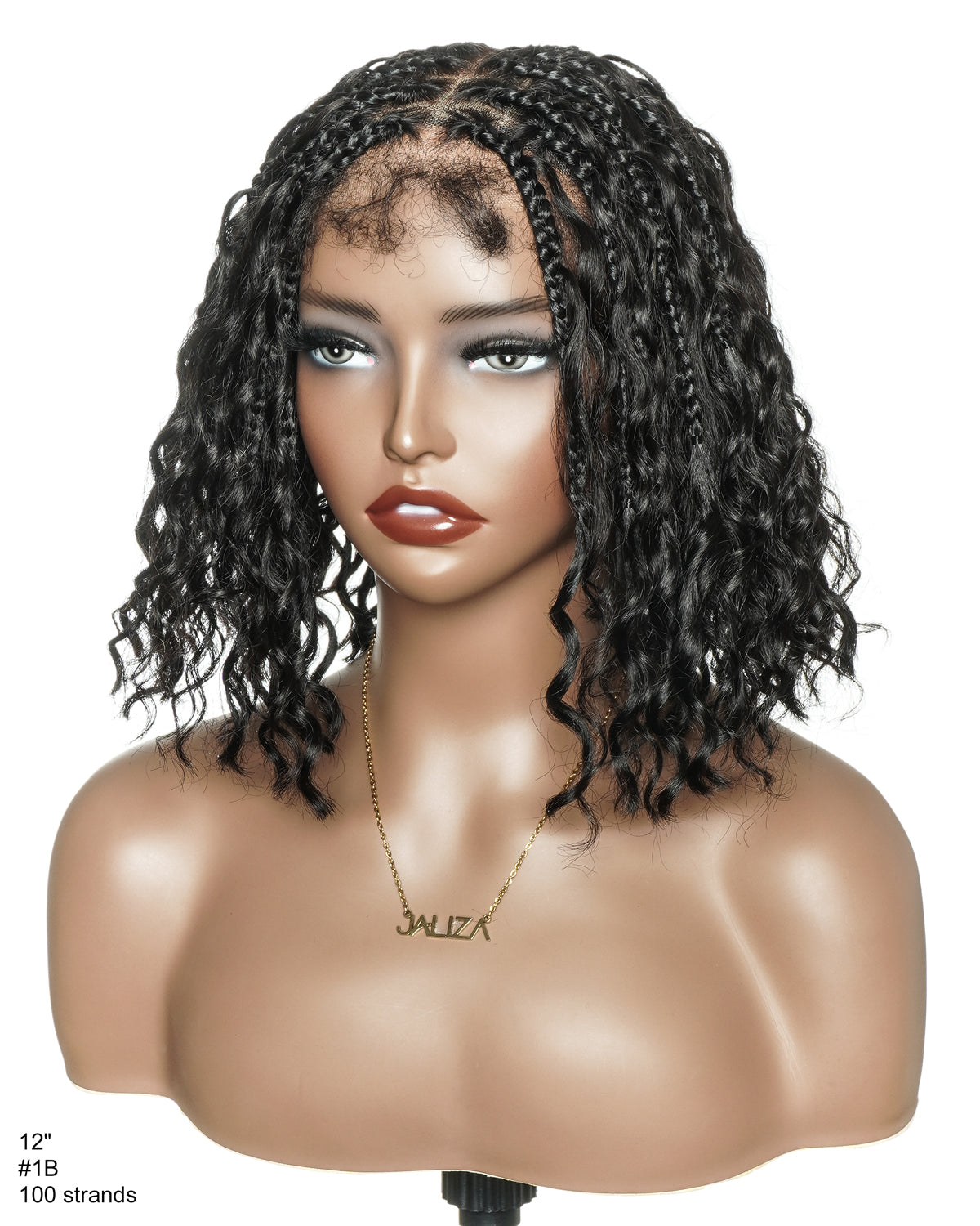 Kiki Bob - 12" Pre Bleached Swiss HD Full Lace Bob Boho Box Braided Wig With Human Hair Boho Curls