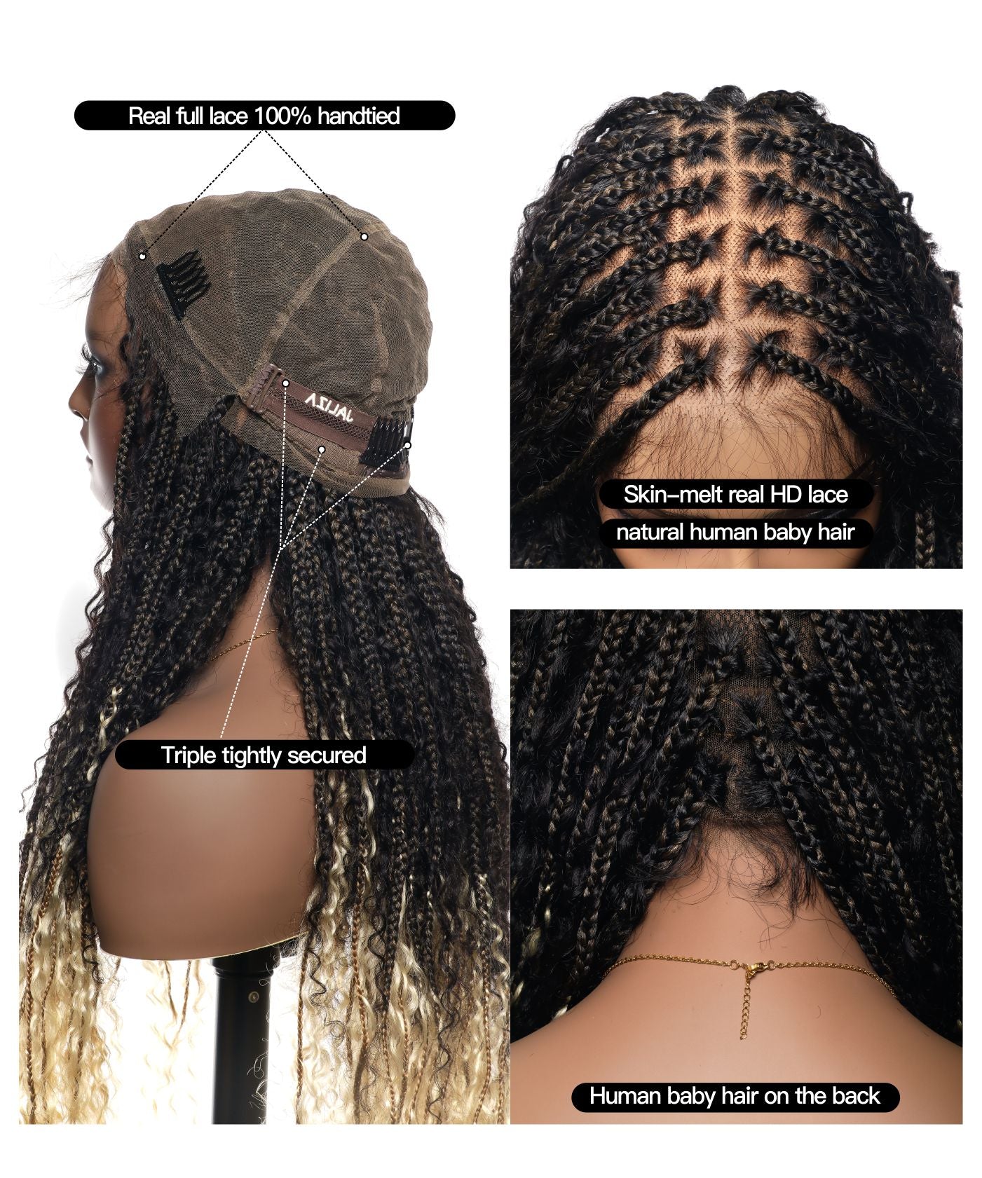 Diane's Pre bleached Human Hair Lace Ombre Boho Box Braided Wig (Extra Full)