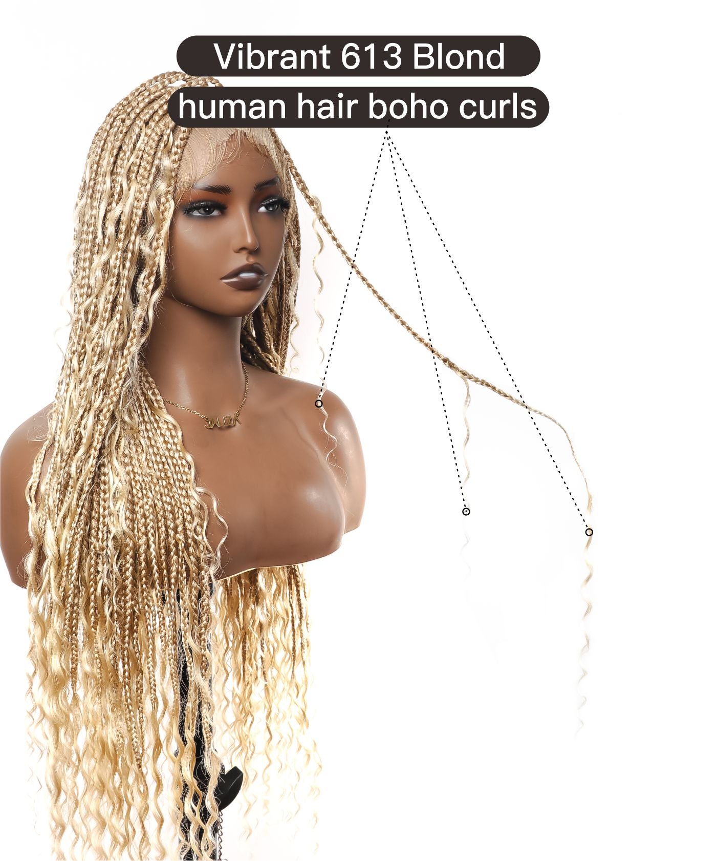 100% Hand-Tied Full Transparent Lace Human Hair Boho Curls Knotless Boho Box Braided Wig