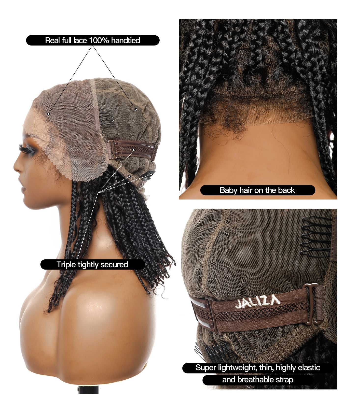 Small & Large Cap Only - 12" & 24" Pre Bleached HD Human Hair Lace Boho Box Braided Wig