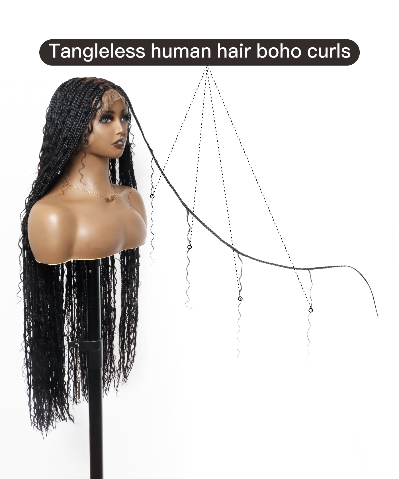 Pre Bleached Human Hair Lace Tangleless Swiss HD Lace Knotless Boho Box Braided Wig 88 Strands