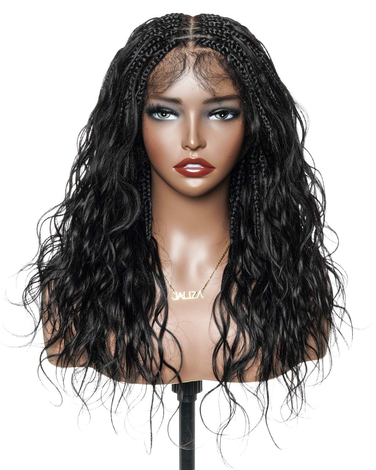 Michelle - Salon-Style Glueless Miracle Braided Wig Pre-Bleached Swiss HD Full Lace Boho Box Braids Bora Bora Human Hair Body Wave Curls