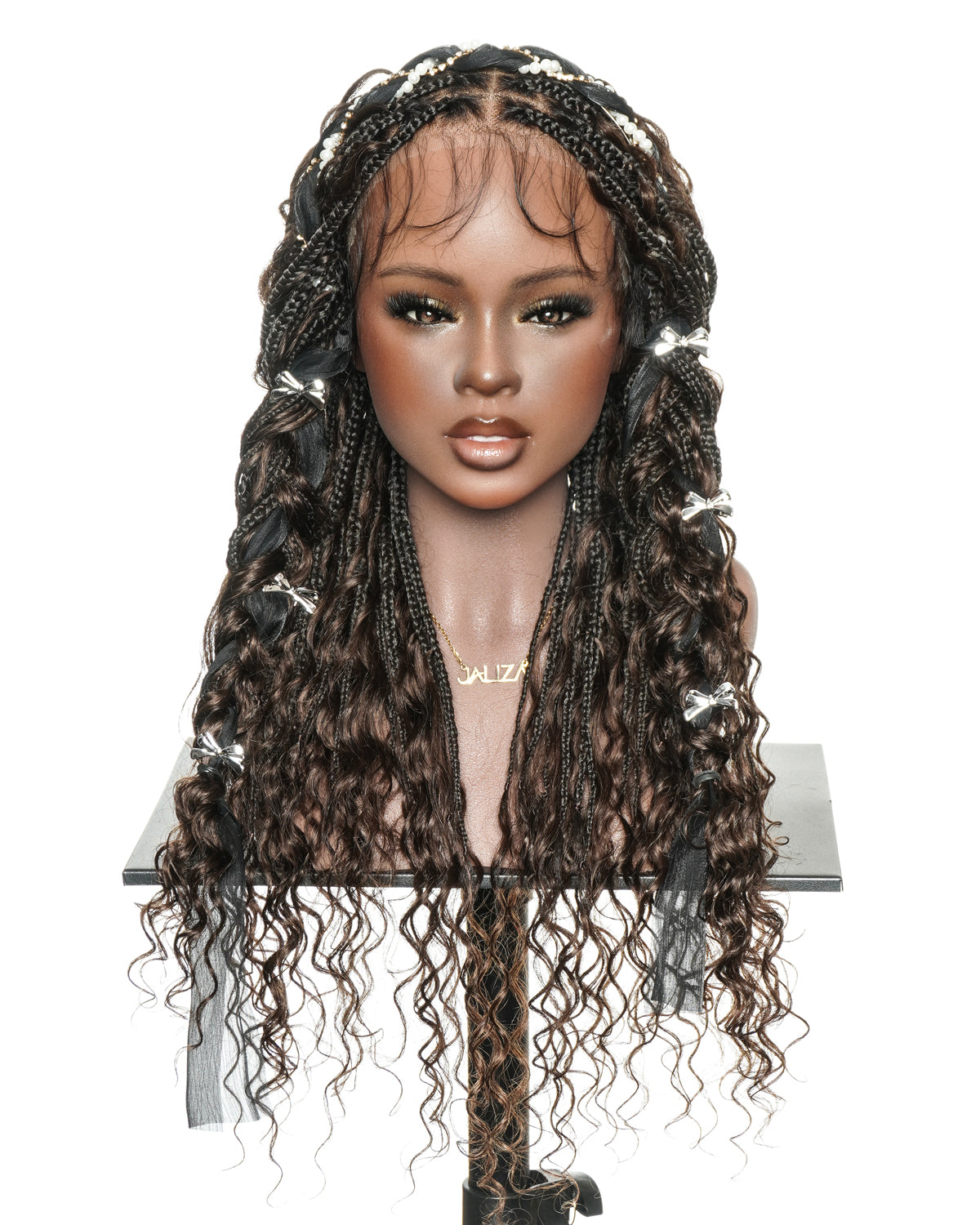 Kiki - 24" Pre Bleached Human Hair Lace Base Swiss HD Full Lace Human Hair Curls Boho Box Braided Wig