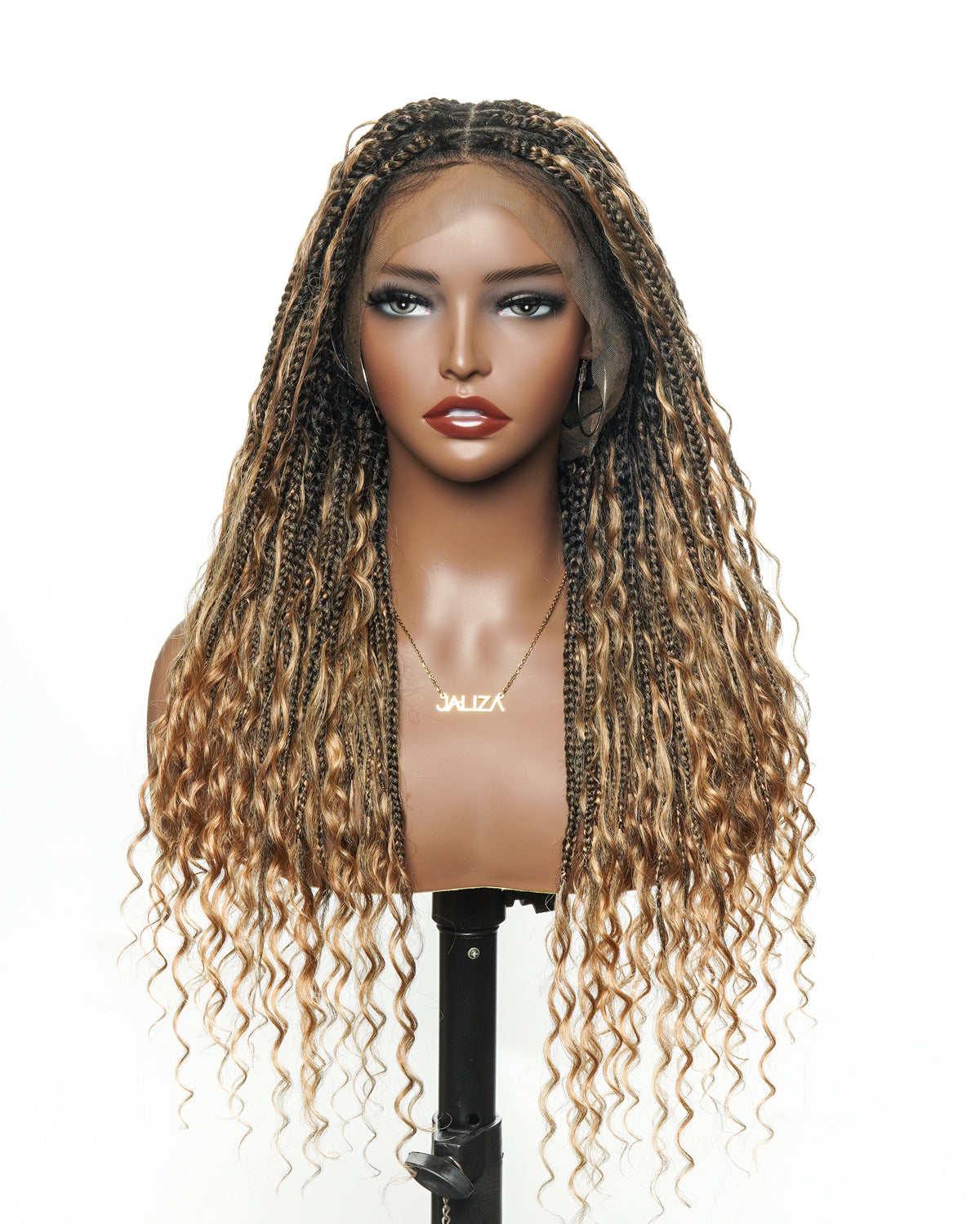 100% Hand-Tied Full Transparent Lace Human Hair Boho Curls Knotless Boho Box Braided Wig