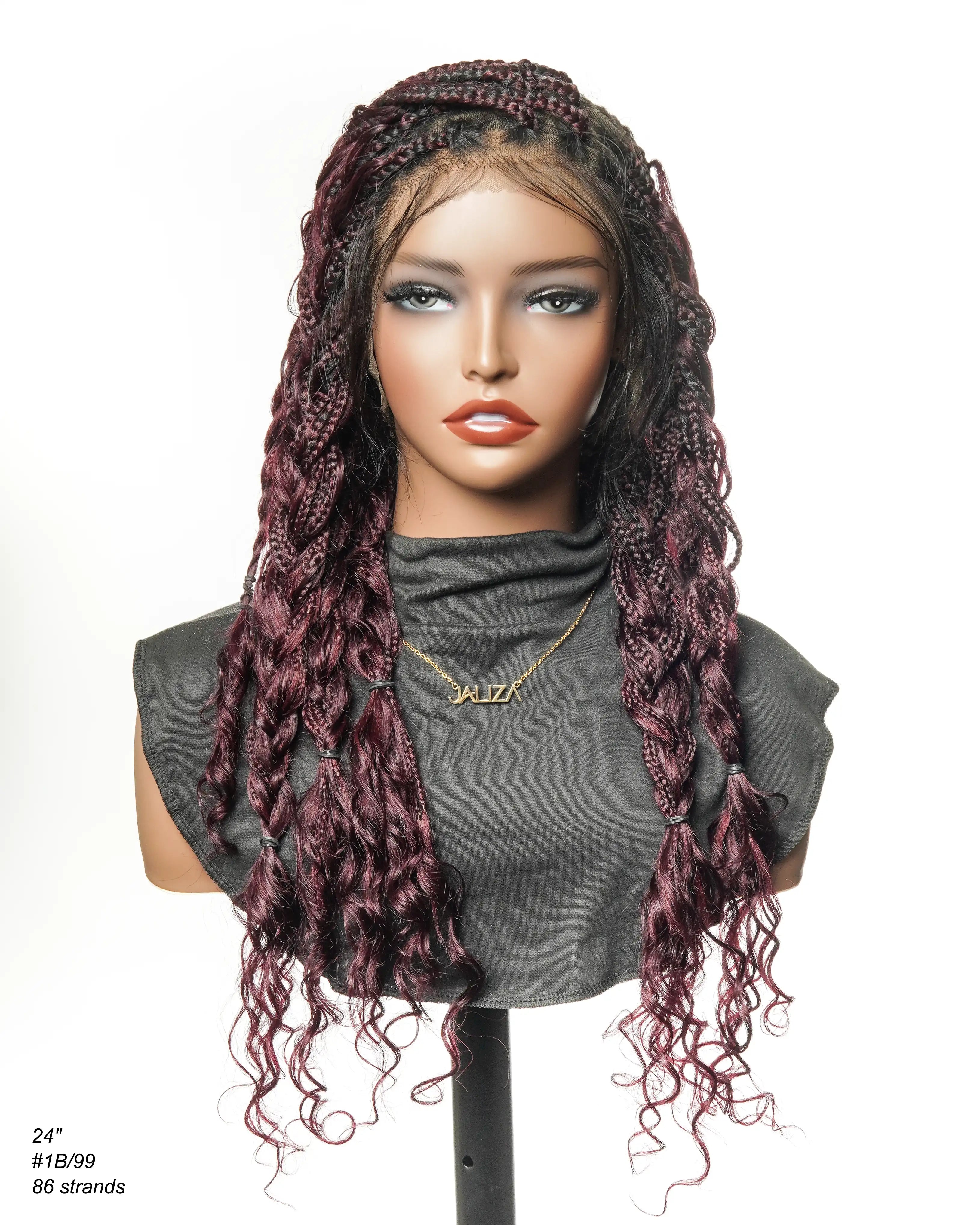 100% Hand-Tied Full Transparent Lace Human Hair Boho Curls Knotless Boho Box Braided Wig