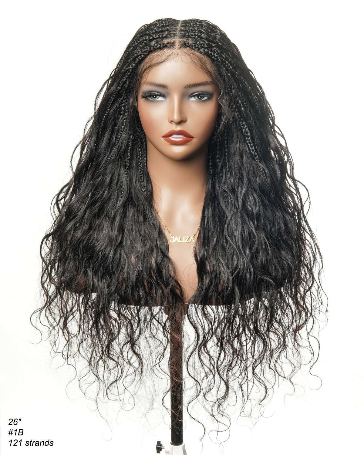 Michelle - Salon-Style Glueless Miracle Braided Wig Pre-Bleached Swiss HD Full Lace Boho Box Braids Bora Bora Human Hair Body Wave Curls