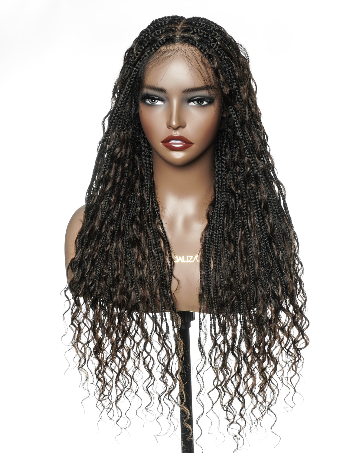 26" Dark Brown #4 Pre Bleached Human Hair Curls Boho Box Braided Wig