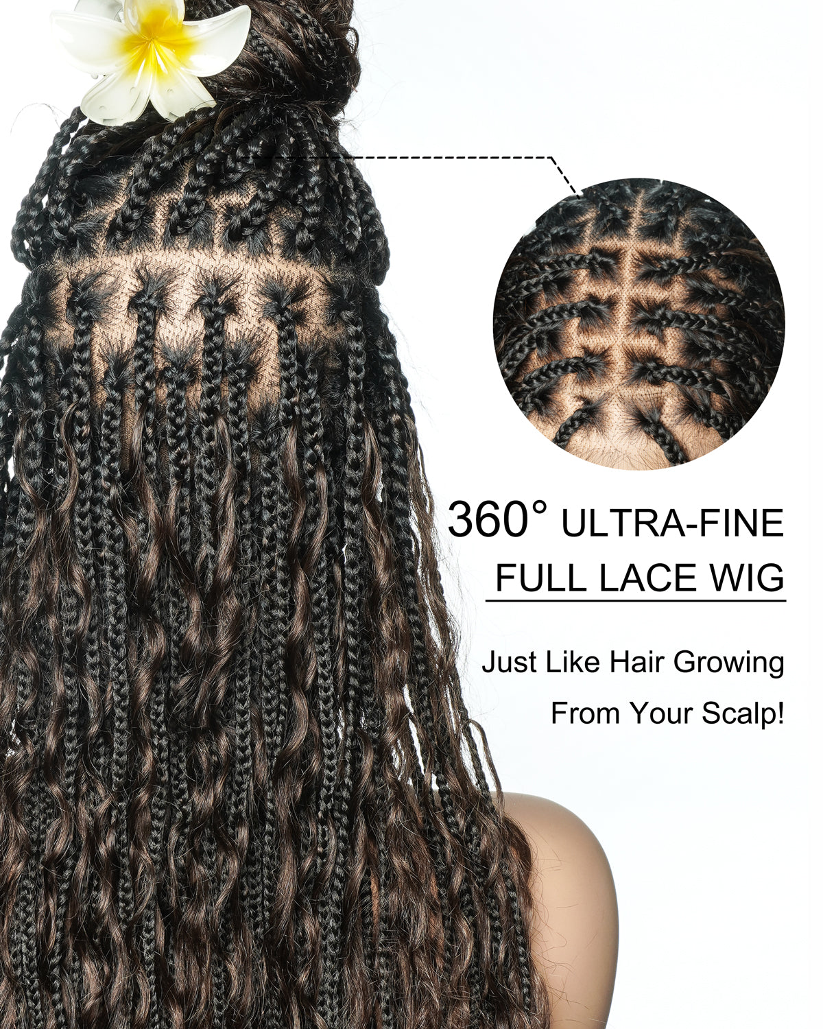 26" Dark Brown #4 Pre Bleached Human Hair Curls Boho Box Braided Wig