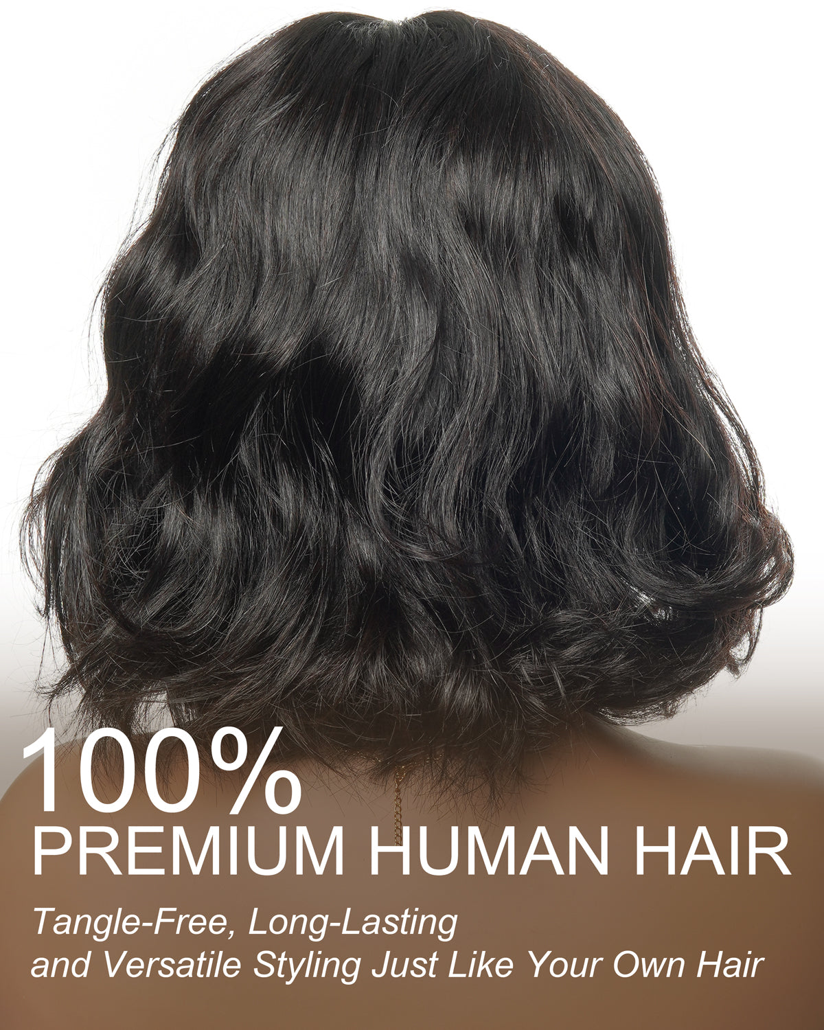 JALIZA 12 inch Natural Black Deep Wave HD Lace Human Hair Wig (Model - Back View)