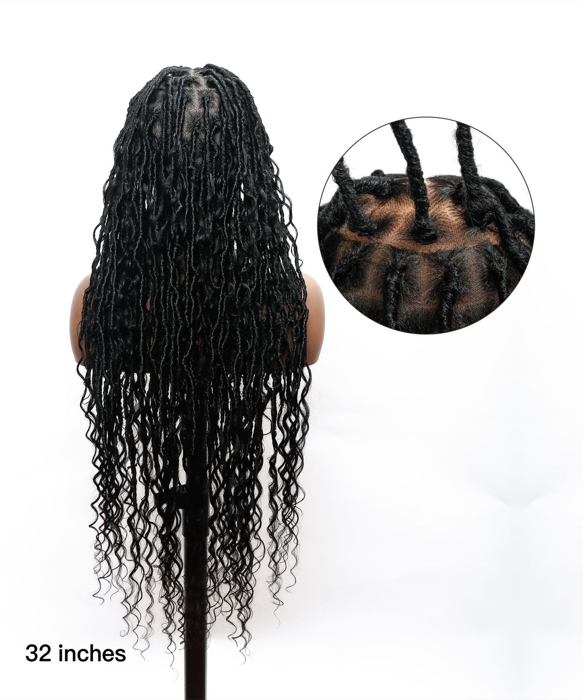 JALIZA 32 inch Black Boho Locs Braids HD Lace Frontal Braided Wig (Mannequin - Back View)