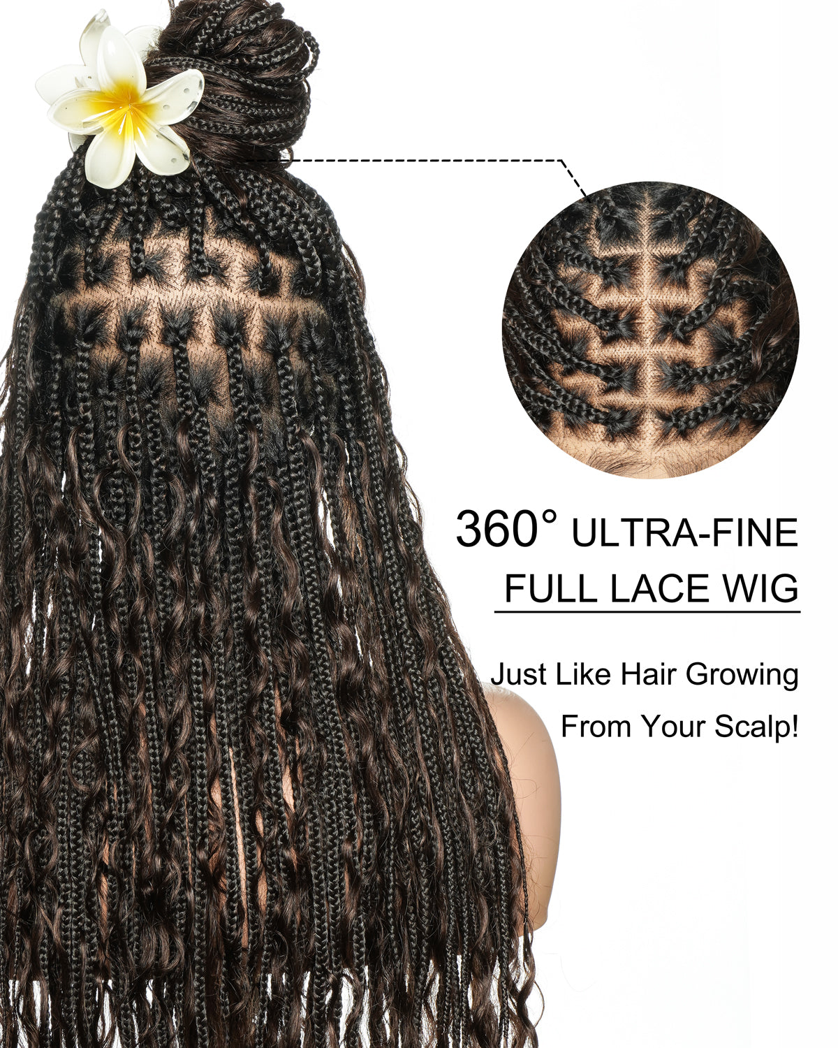 Kiki - Pre Bleached Human Hair Deep Wave Curls Pre Bleached Knotless Swiss HD Full Lace Boho Box Braided Wig