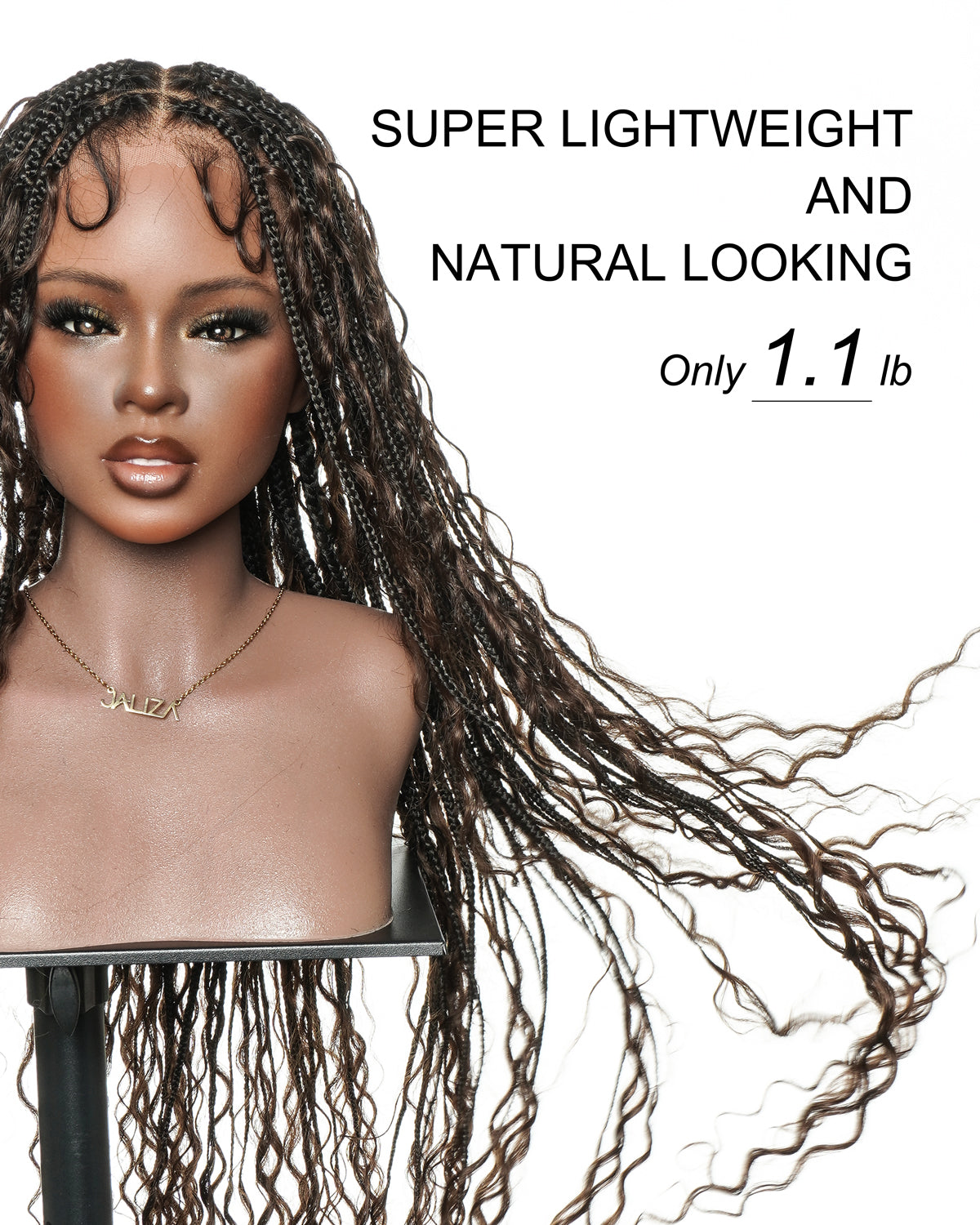 Kiki - Pre Bleached Human Hair Deep Wave Curls Pre Bleached Knotless Swiss HD Full Lace Boho Box Braided Wig