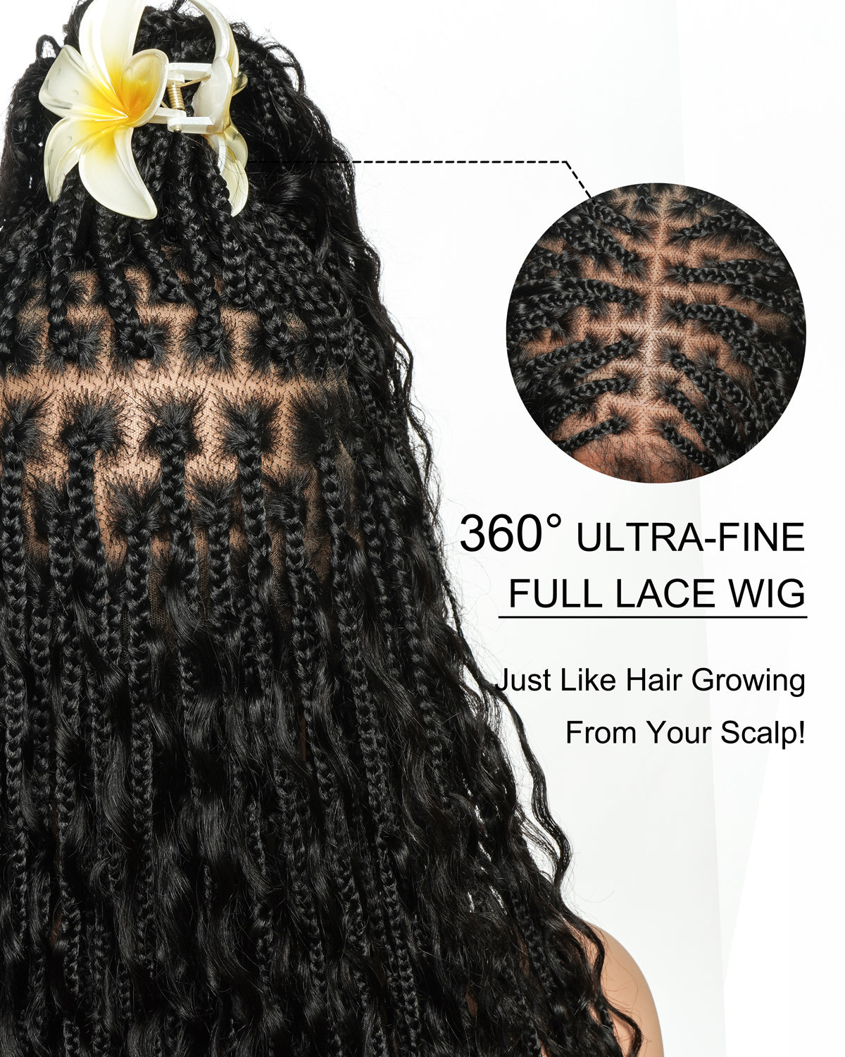 Amanda - Ultra-Dense Pre Bleached Swiss HD Lace Human Hair Curls Knotless Boho Box Braided Wig