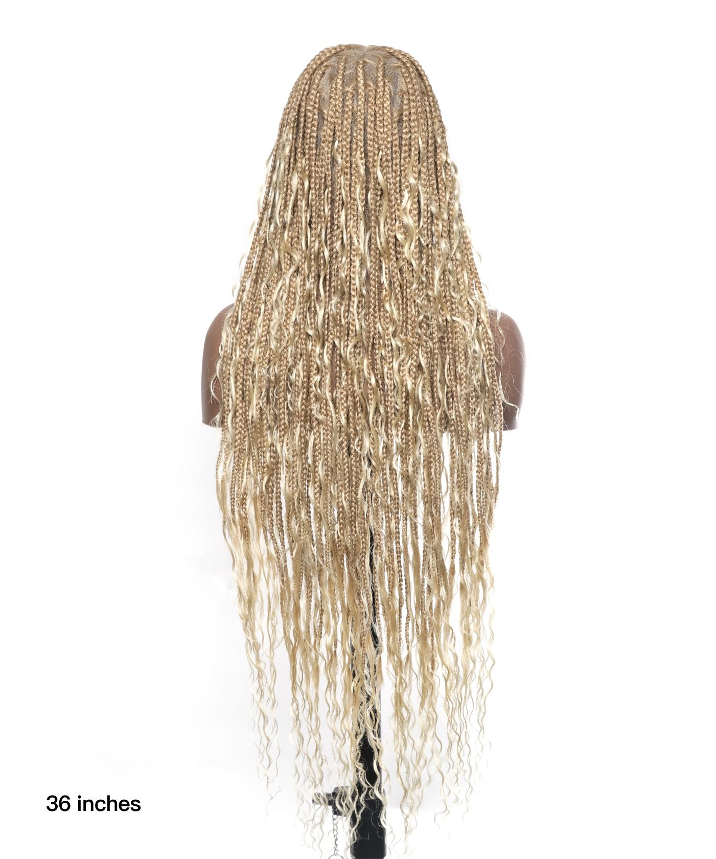Clearance Item - Triangle Base HD Full Lace Human Hair Boho Curls Knotless Boho Box Braided Wig 36"