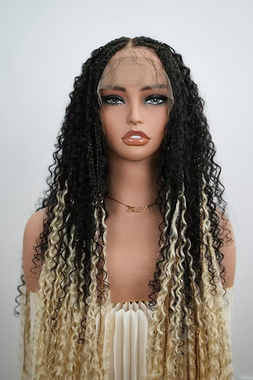 Diane's Pre bleached Human Hair Lace Ombre Boho Box Braided Wig (Extra Full)