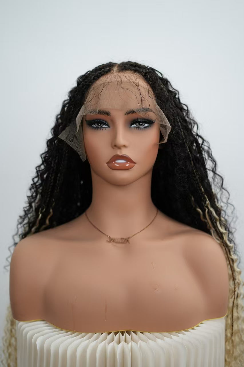Diane's Pre bleached Human Hair Lace Ombre Boho Box Braided Wig (Extra Full)