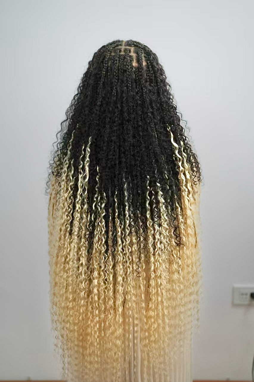 Diane's Pre bleached Human Hair Lace Ombre Boho Box Braided Wig (Extra Full)