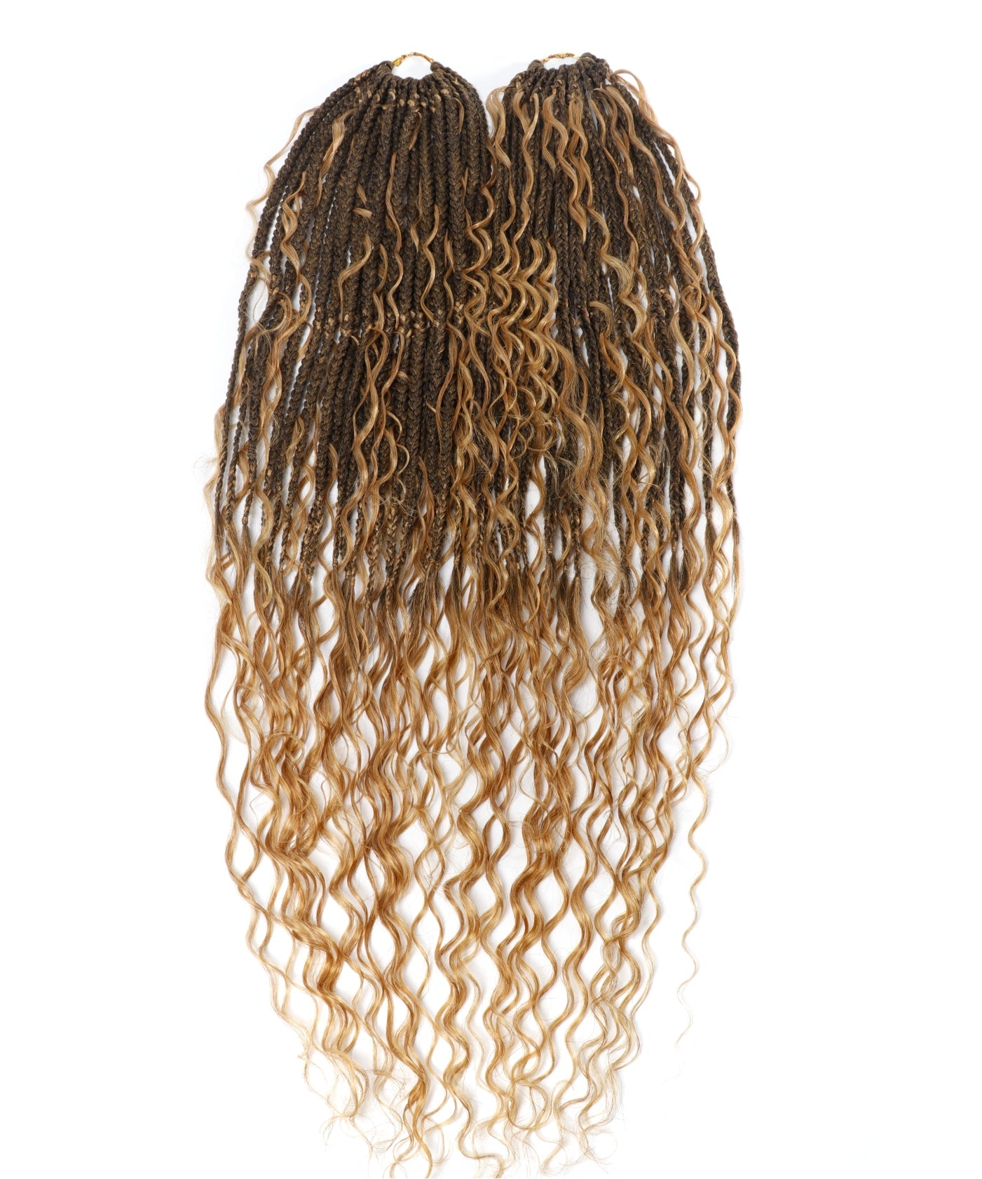 24" Pre Looped Crochet Boho Box Braids With Deep Wave Human Hair Curls - 80 Strands/Pack