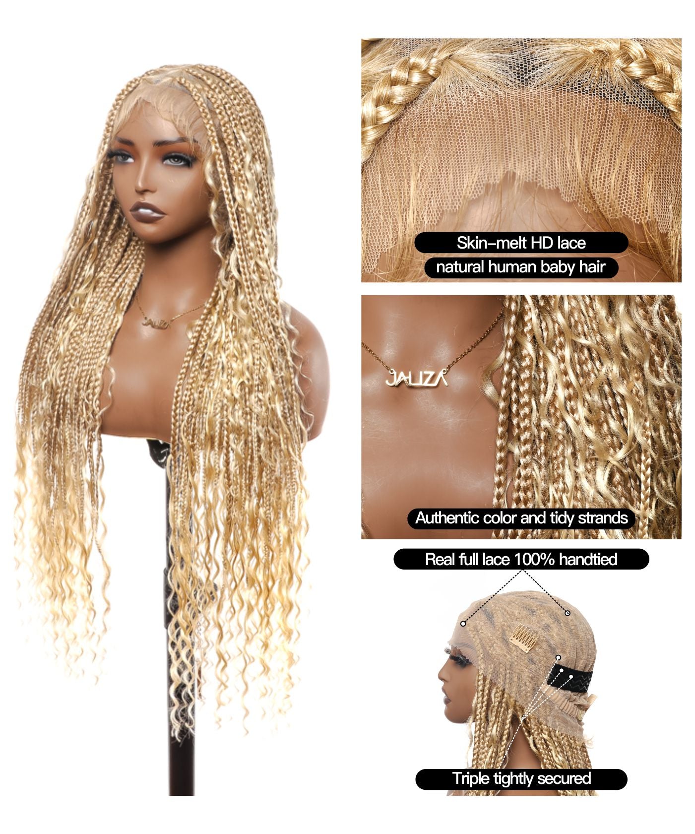 Clearance Item - Triangle Base HD Full Lace Human Hair Boho Curls Knotless Boho Box Braided Wig 36"