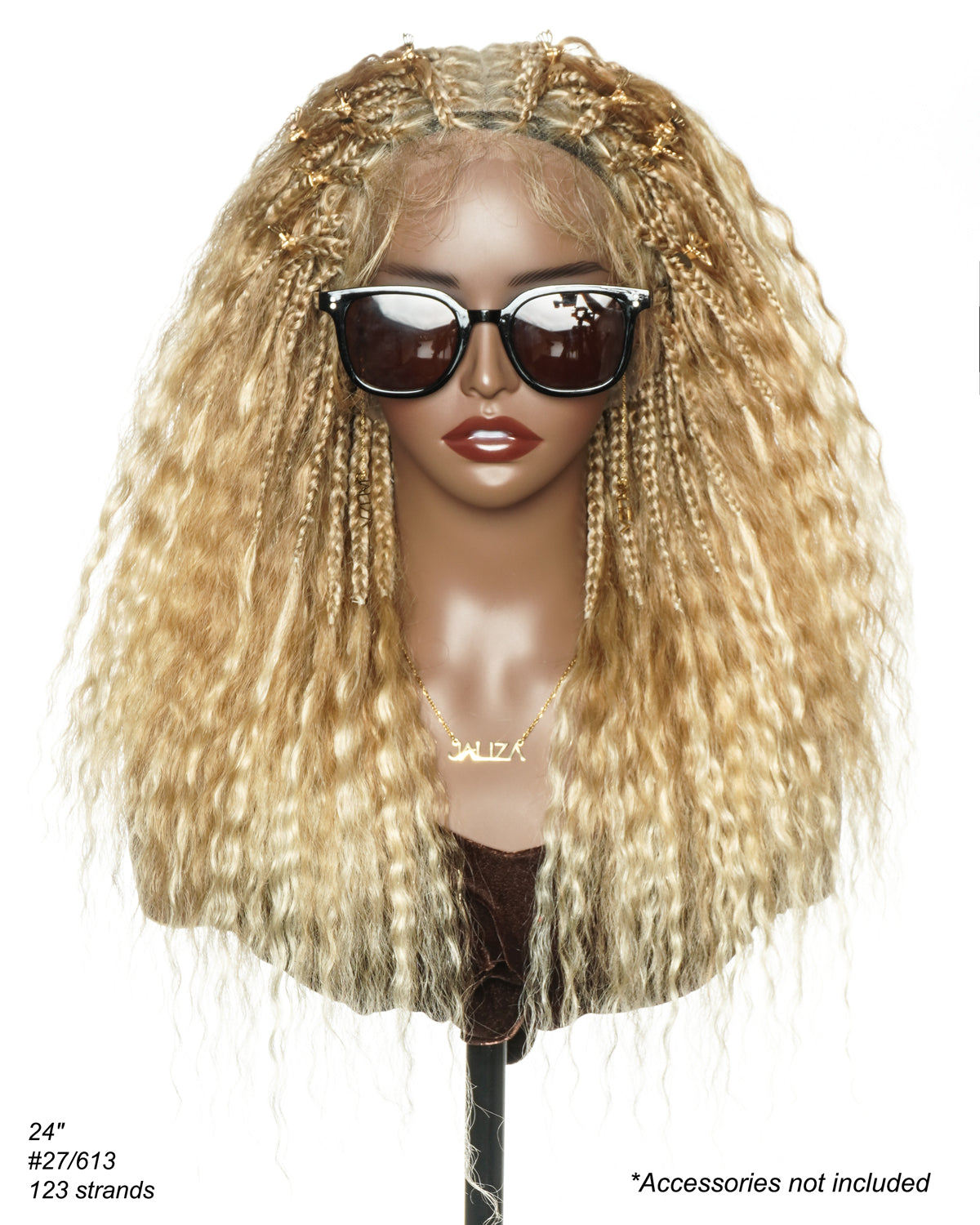 Raina - 22" Bora Bora Human Hair Wet & Wavy Curls Pre Bleached Swiss HD Full Lace Boho Braided Wig