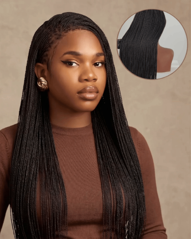 Mica - Micro Senegalese Twist Pre Bleached Swiss HD Full Lace Knotless Braids Wig 799 Strands