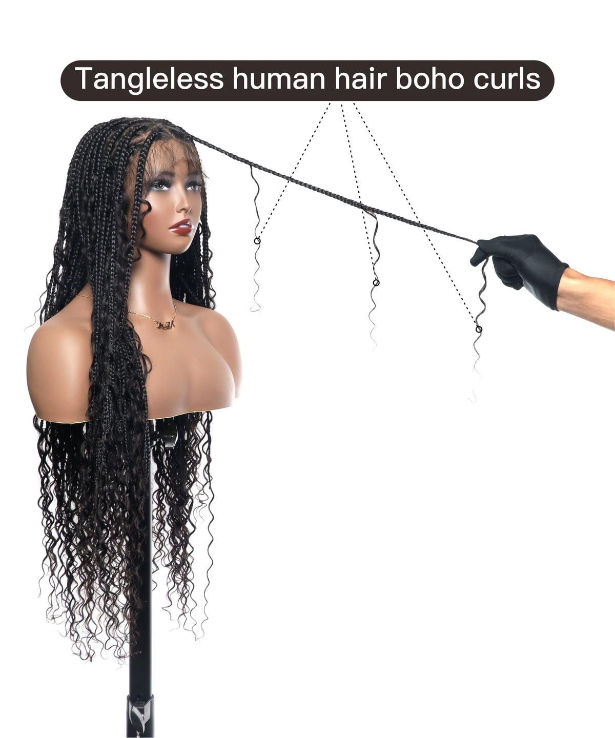 JALIZA 36 inch Black Knotless Boho Box Braids Full Lace Braided Wig (Mannequin - Front View)