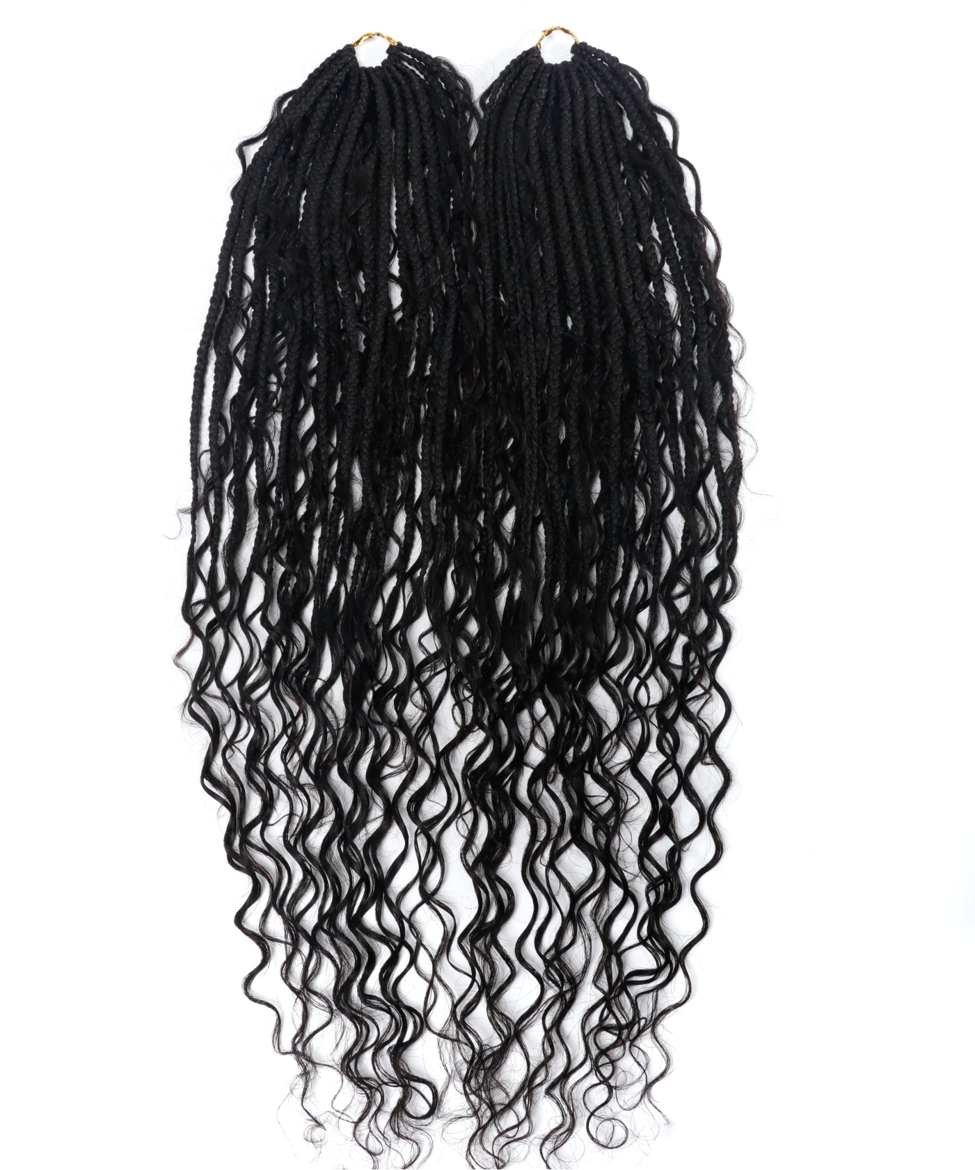 24" Pre Looped Crochet Boho Box Braids With Deep Wave Human Hair Curls - 80 Strands/Pack