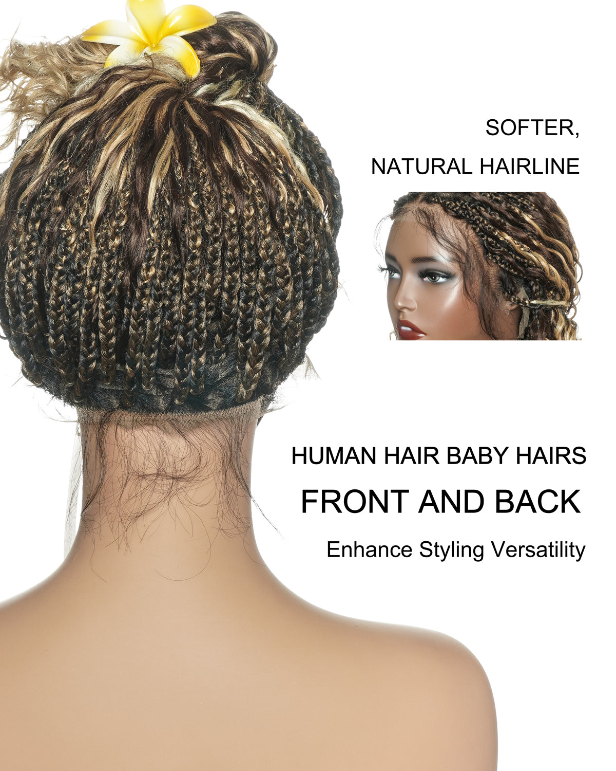 Solana - Human Hair Pre Bleached Lace Swiss HD Full Lace Blend Color 1B 4 30 27 613 Human Hair Boho Style Boho Box Braided Wig