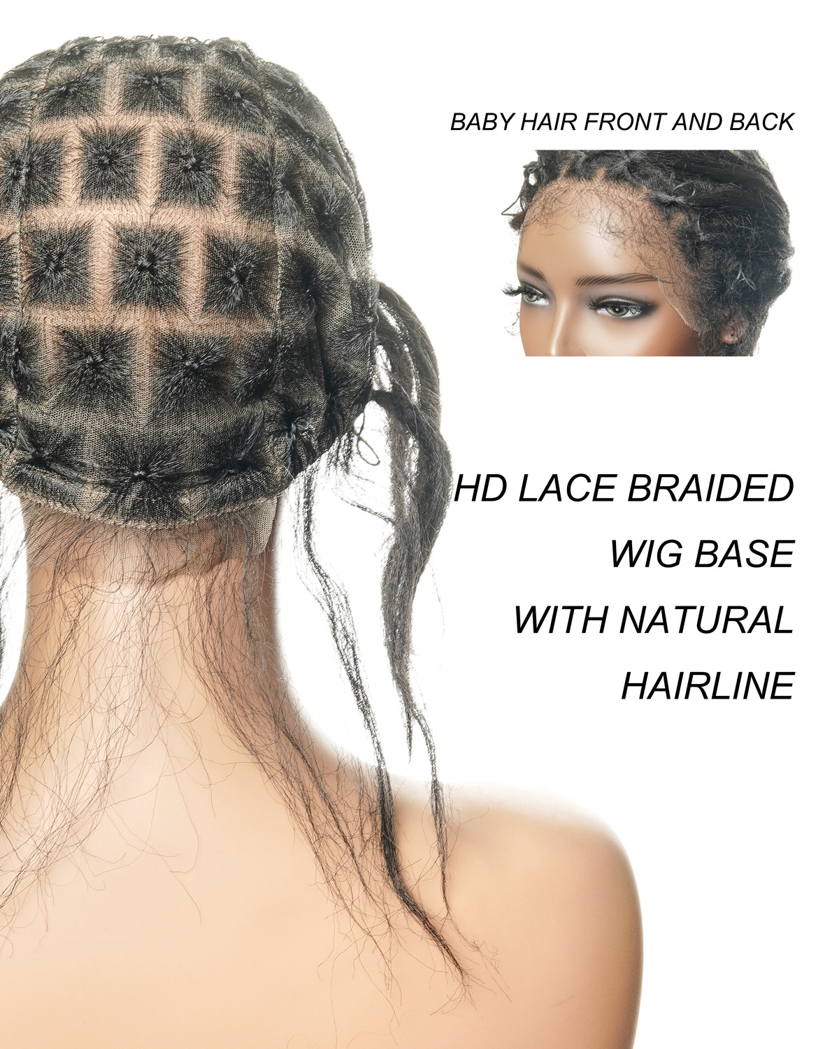 HD Full Lace Cap for Hair Braiding - Human Hair Baby Hair - For Alopecia & Thinning Hair