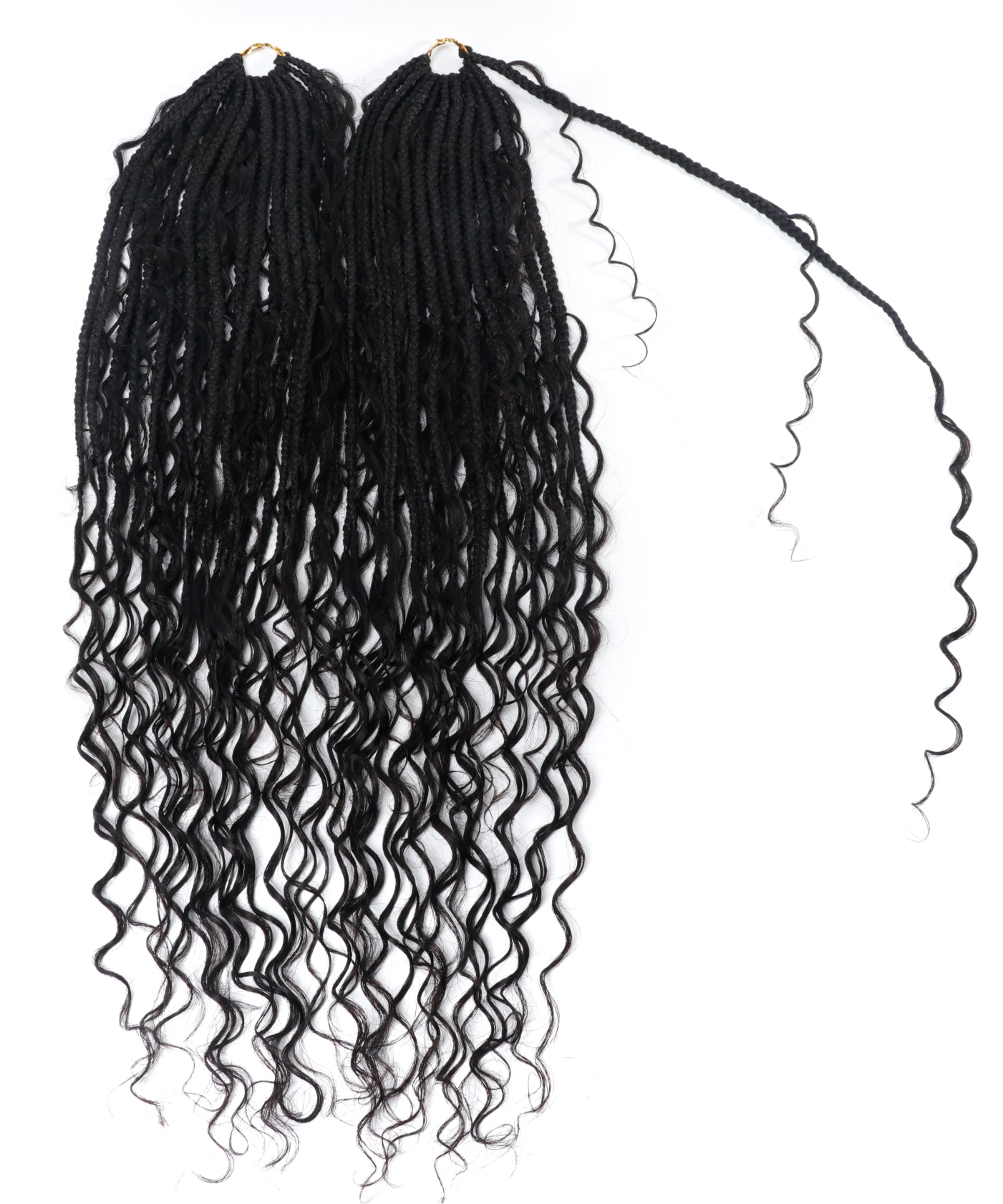 24" Pre Looped Crochet Boho Box Braids With Deep Wave Human Hair Curls - 80 Strands/Pack