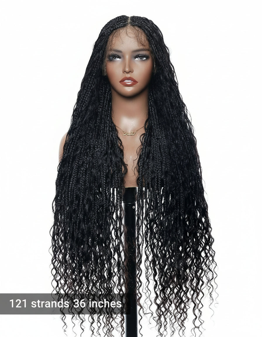 Kiki - 36" Pre Bleached Swiss HD Lace Boho Box Braided Wig