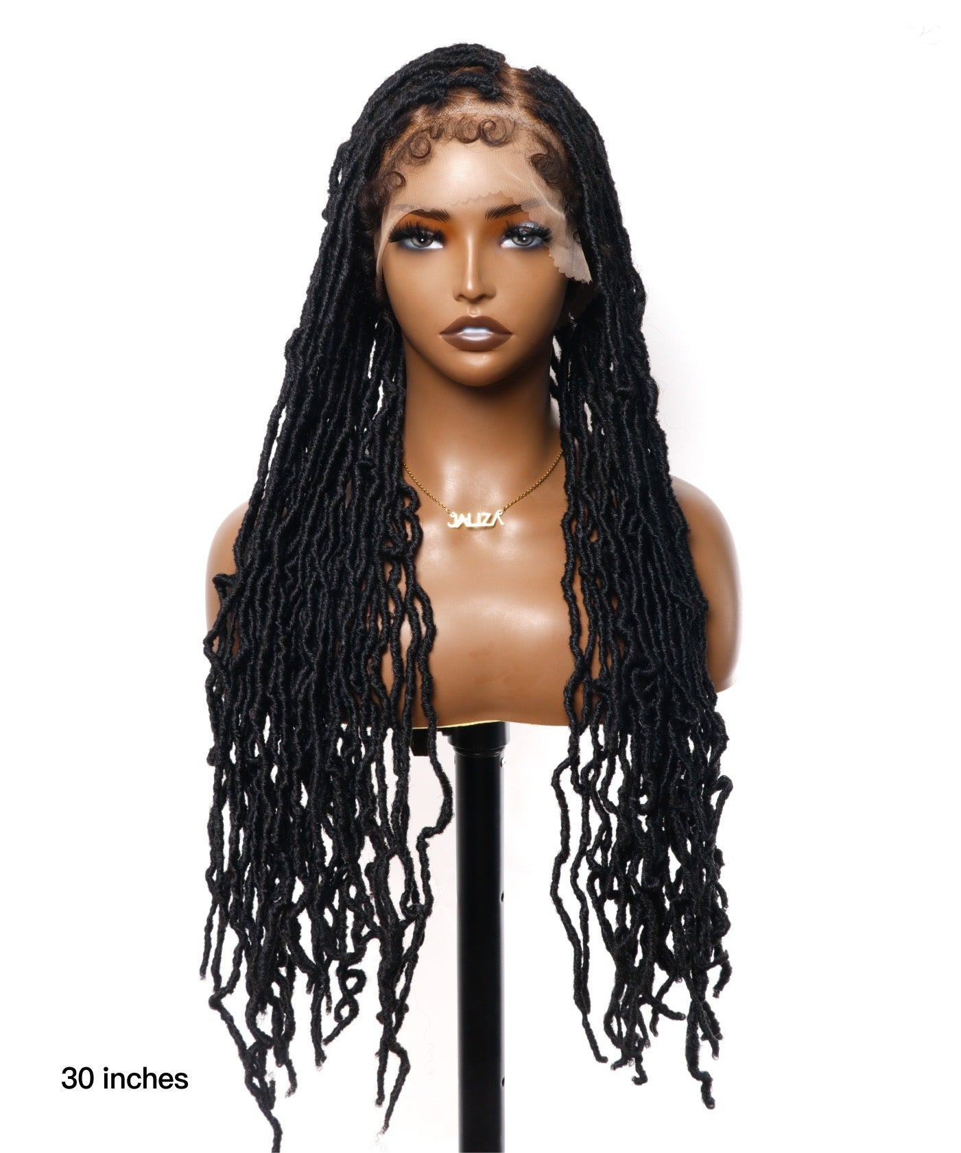 Pre Bleached Human Hair Lace Locs Braided Wig 30" 65 Strands - Human Baby Hair