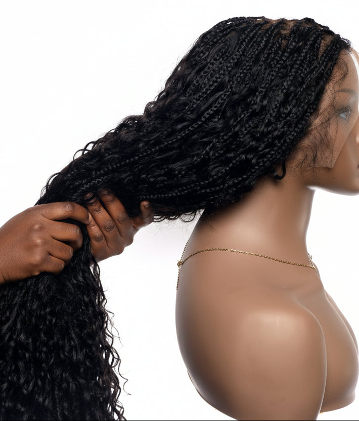 JALIZA Amanda Deep Wave Boho Braided Wig side view 36 inches