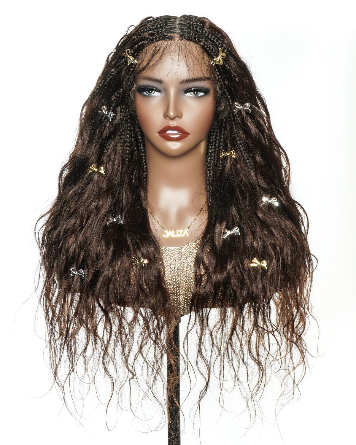 Michelle - Salon-Style Glueless Miracle Braided Wig Pre-Bleached Swiss HD Full Lace Boho Box Braids Bora Bora Human Hair Body Wave Curls