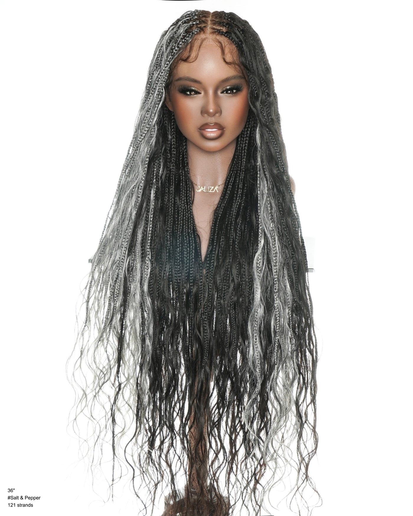 Gloria Design - 36" Half Salt & Half Pepper In & Out Full Lace Boho Braided Wig