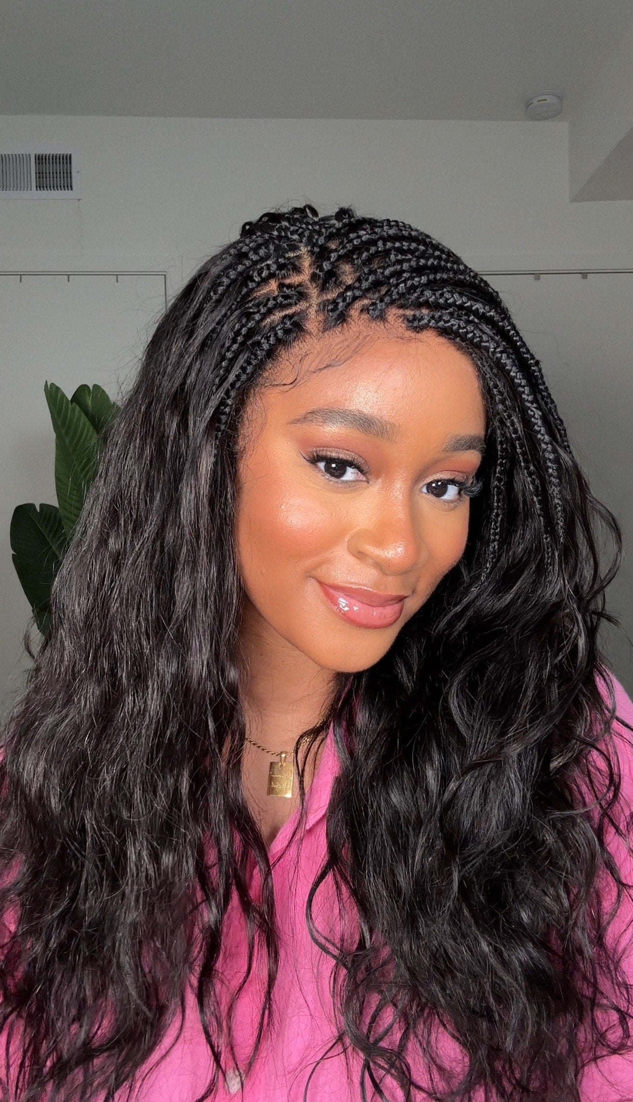 Michelle - Salon-Style Glueless Miracle Braided Wig Pre-Bleached Swiss HD Full Lace Boho Box Braids Bora Bora Human Hair Body Wave Curls