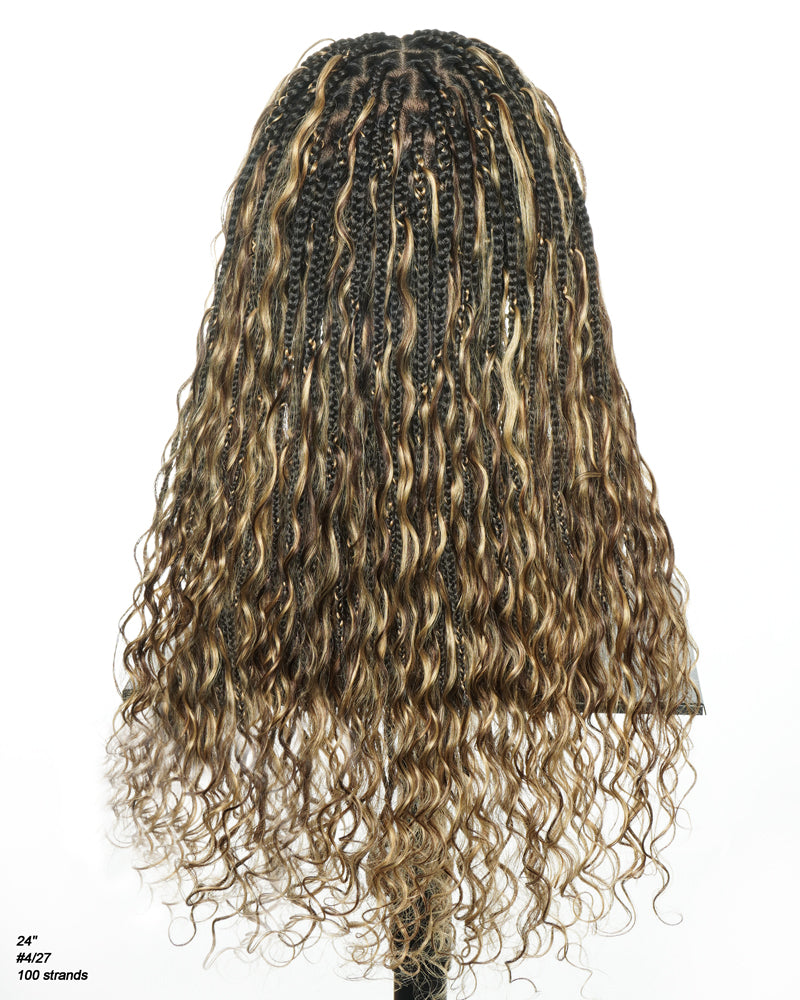 Kiki - 24" Pre Bleached Human Hair Lace Base Swiss HD Full Lace Human Hair Curls Boho Box Braided Wig