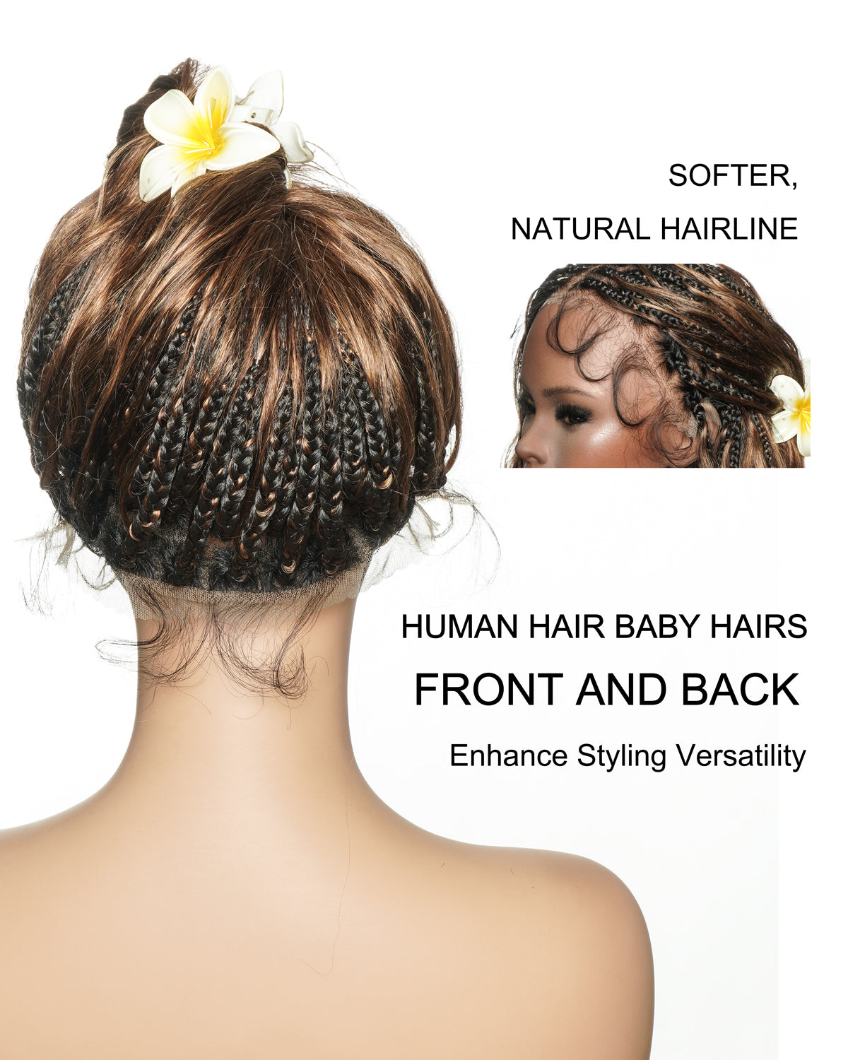 Michelle - Salon-Style Glueless Miracle Braided Wig Pre-Bleached Swiss HD Full Lace Boho Box Braids Bora Bora Human Hair Body Wave Curls