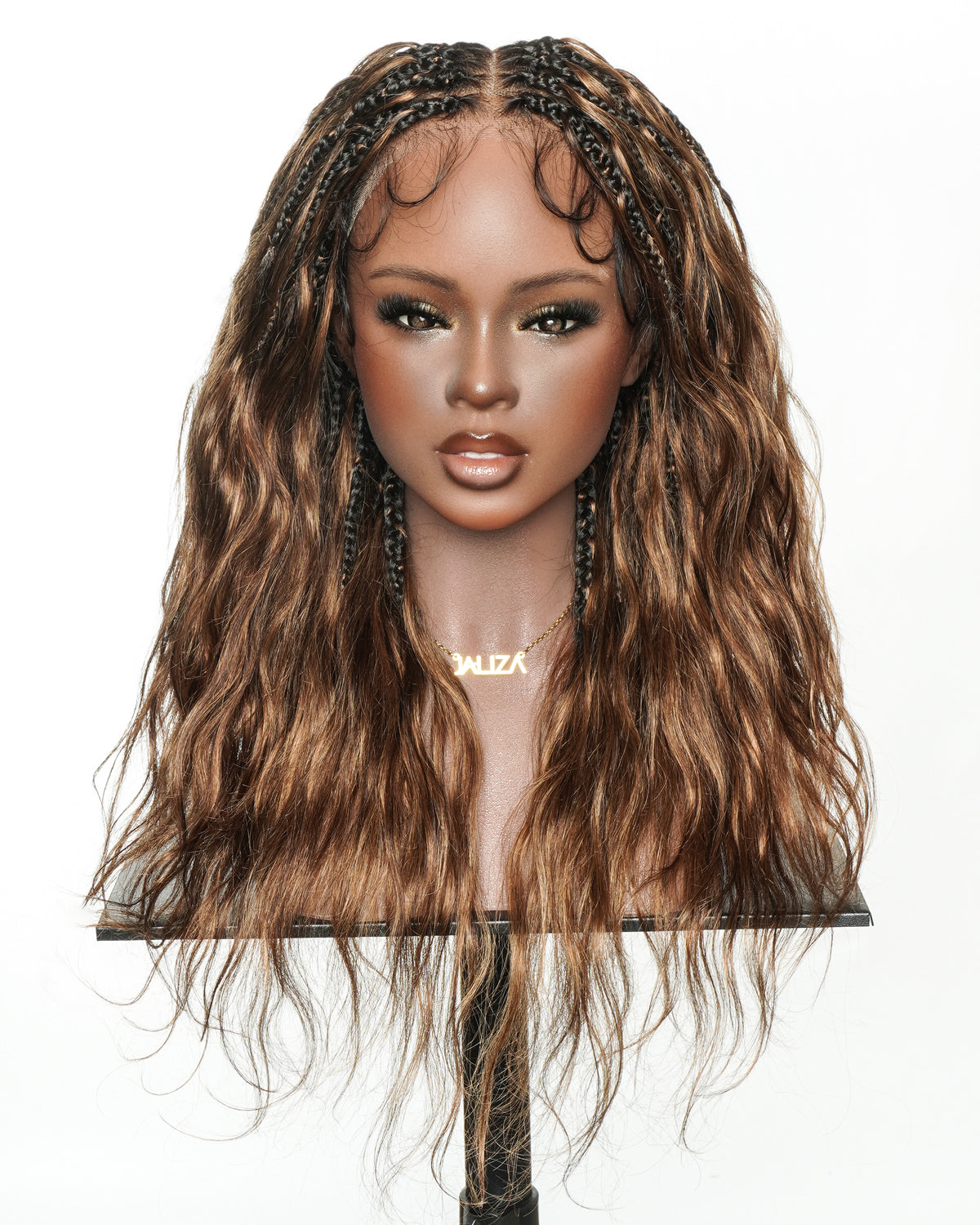 Michelle Warm Toffee Brown Blend Color 4/30 Pre Bleached Human Hair Knotless Bora Bora Wig