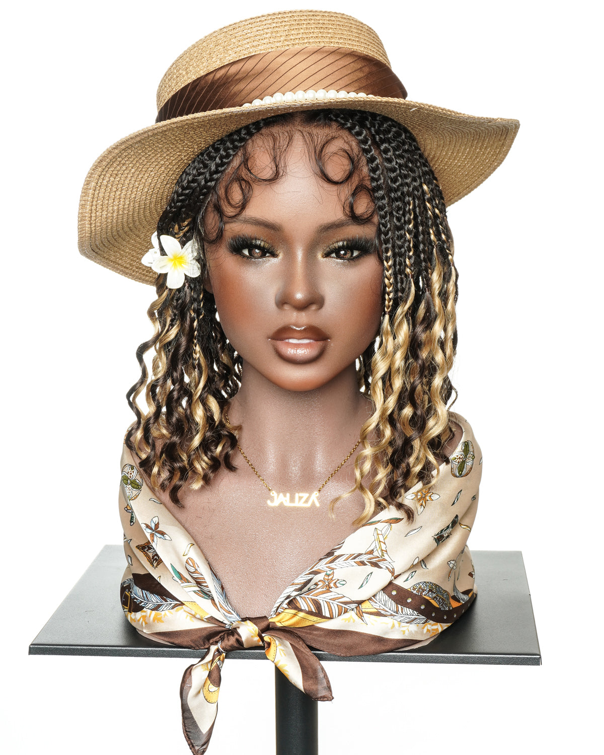 Nina - Short Pre Bleached Swiss HD Full Lace Knotless Box Braided Wig With Human Hair Curly Ends