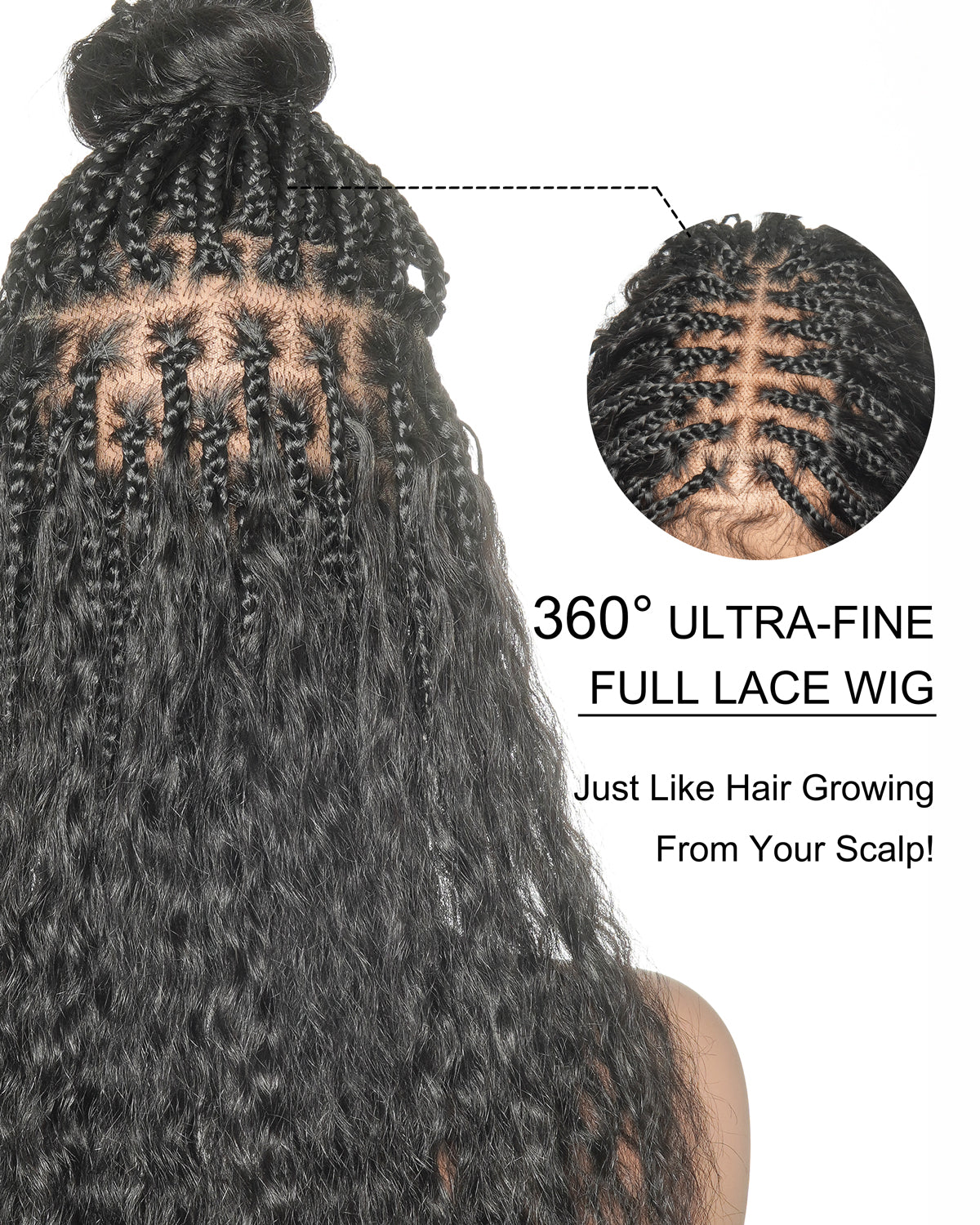 Raina - 22" Bora Bora Human Hair Wet & Wavy Curls Pre Bleached Swiss HD Full Lace Boho Braided Wig