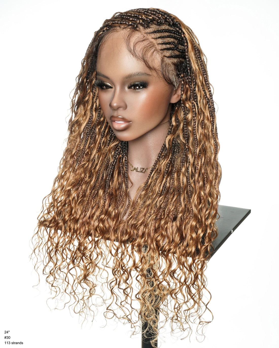 Avery Fulani Human Hair Glueless Swiss HD Lace Cornrow Frontal Boho Box Braided Wig Deep Wave 24 Inches